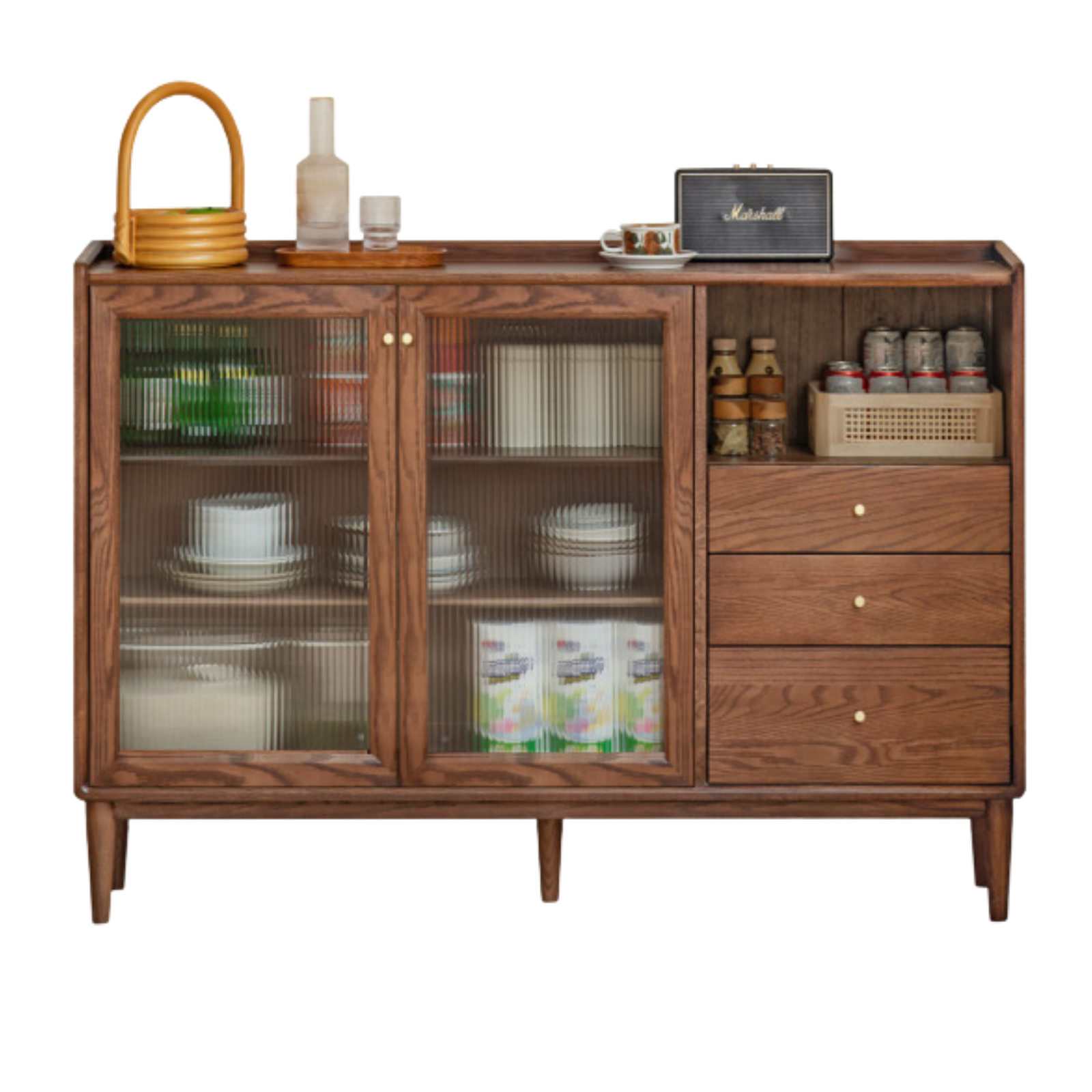 Oak, Ash, Black Walnut, Cherry, Beech Solid Wood Ultra-thin Sideboard Sliding Door