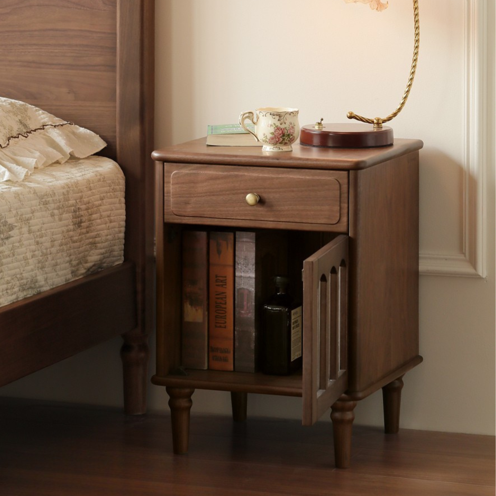 Black Walnut Solid Wood American Retro Nightstand