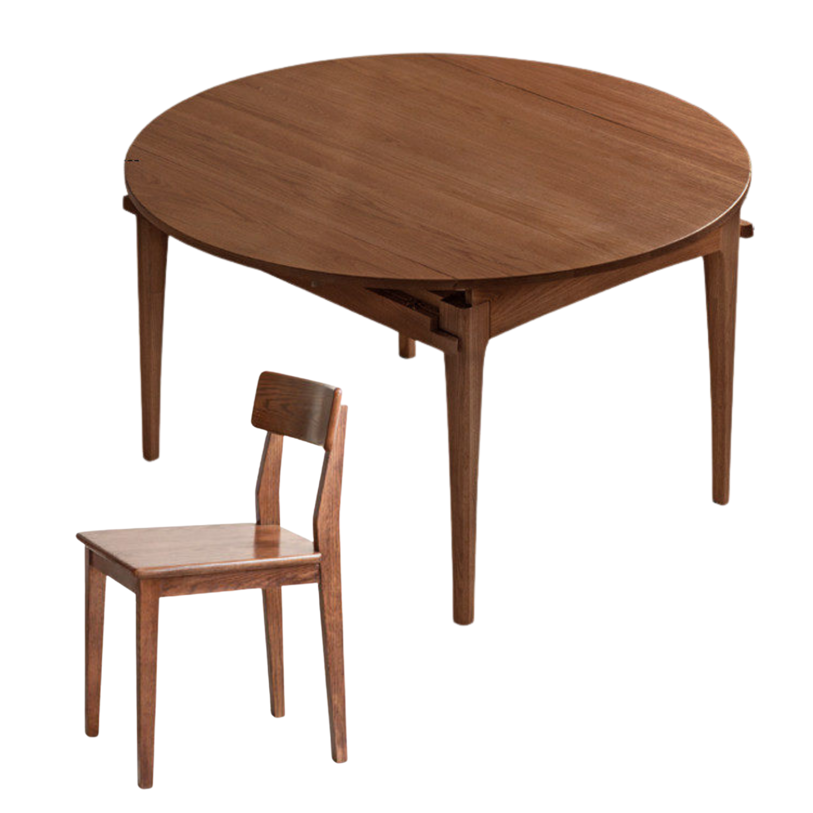 Oak Solid Wood, Solid Rubberwood Folding Round Retractable Dining Table