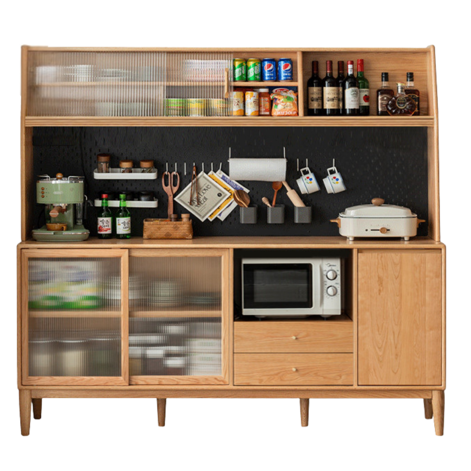 Ash Solid Wood Sideboard Multi-Functional Buffet Cabinet