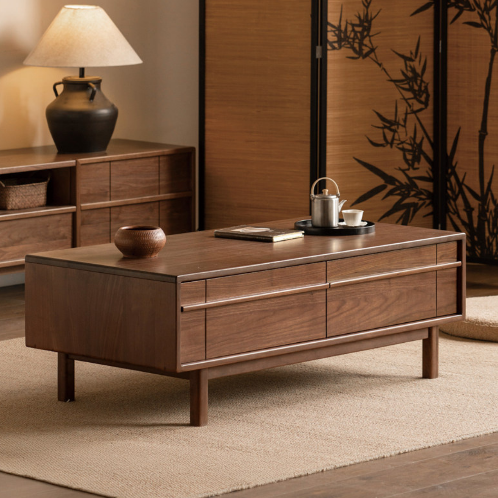 Black Walnut Solid Wood Modern Casual Coffee Table