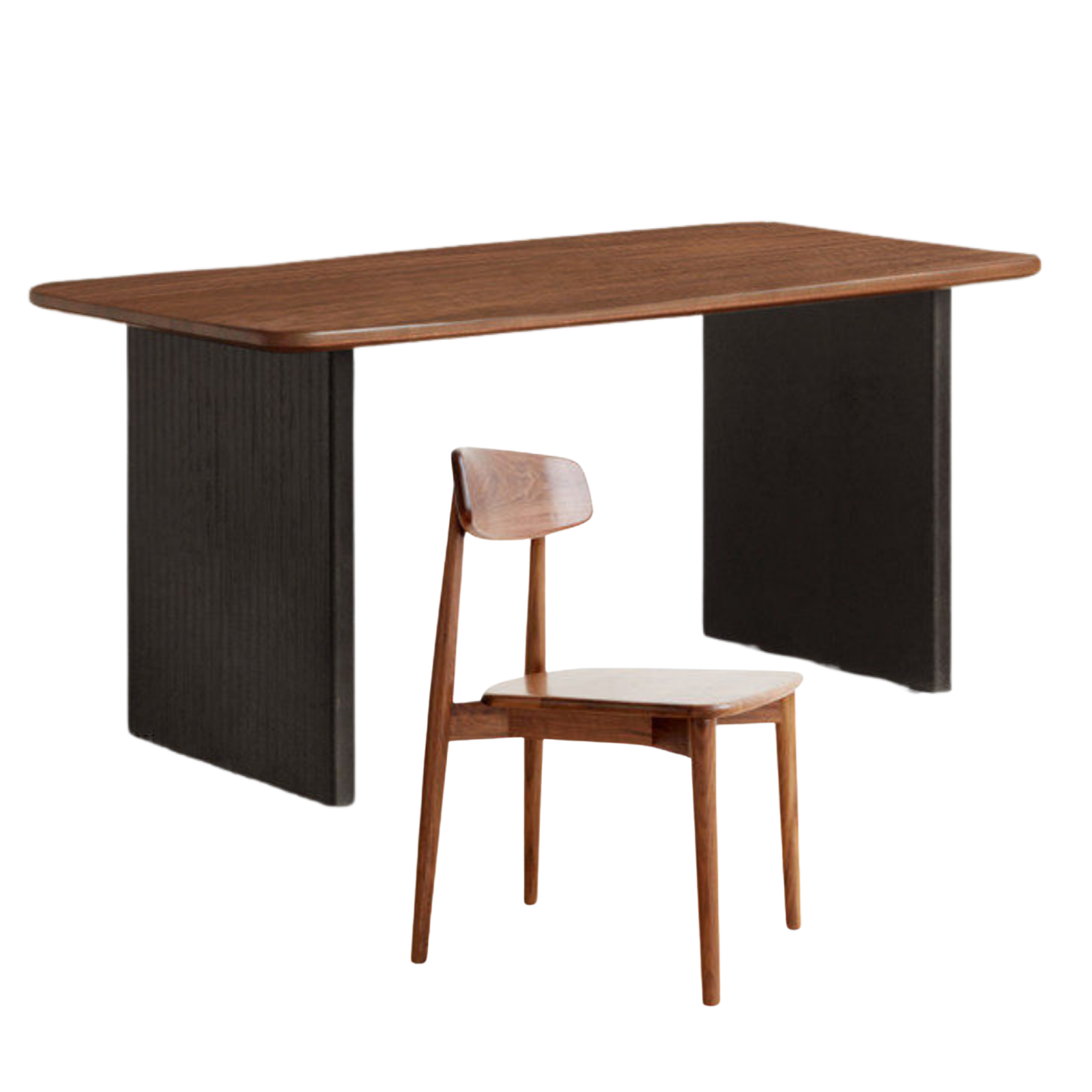 Black Walnut Solid Wood Dining Table with Fluted Panel Base