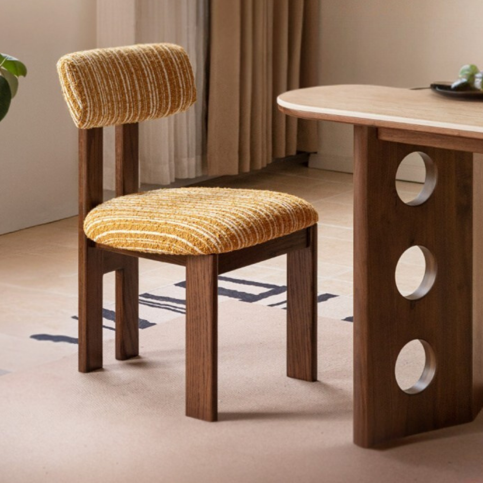 4 pcs -Oak, Black walnut solid wood Upholstered Dining Chair, Postmodern Retro