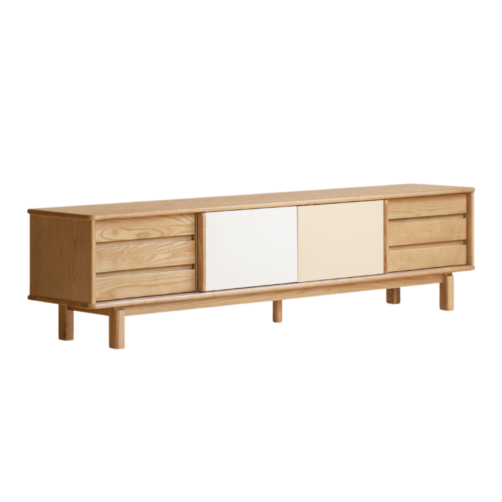 Ash Solid Wood TV Cabinet with Color Block Storage Design