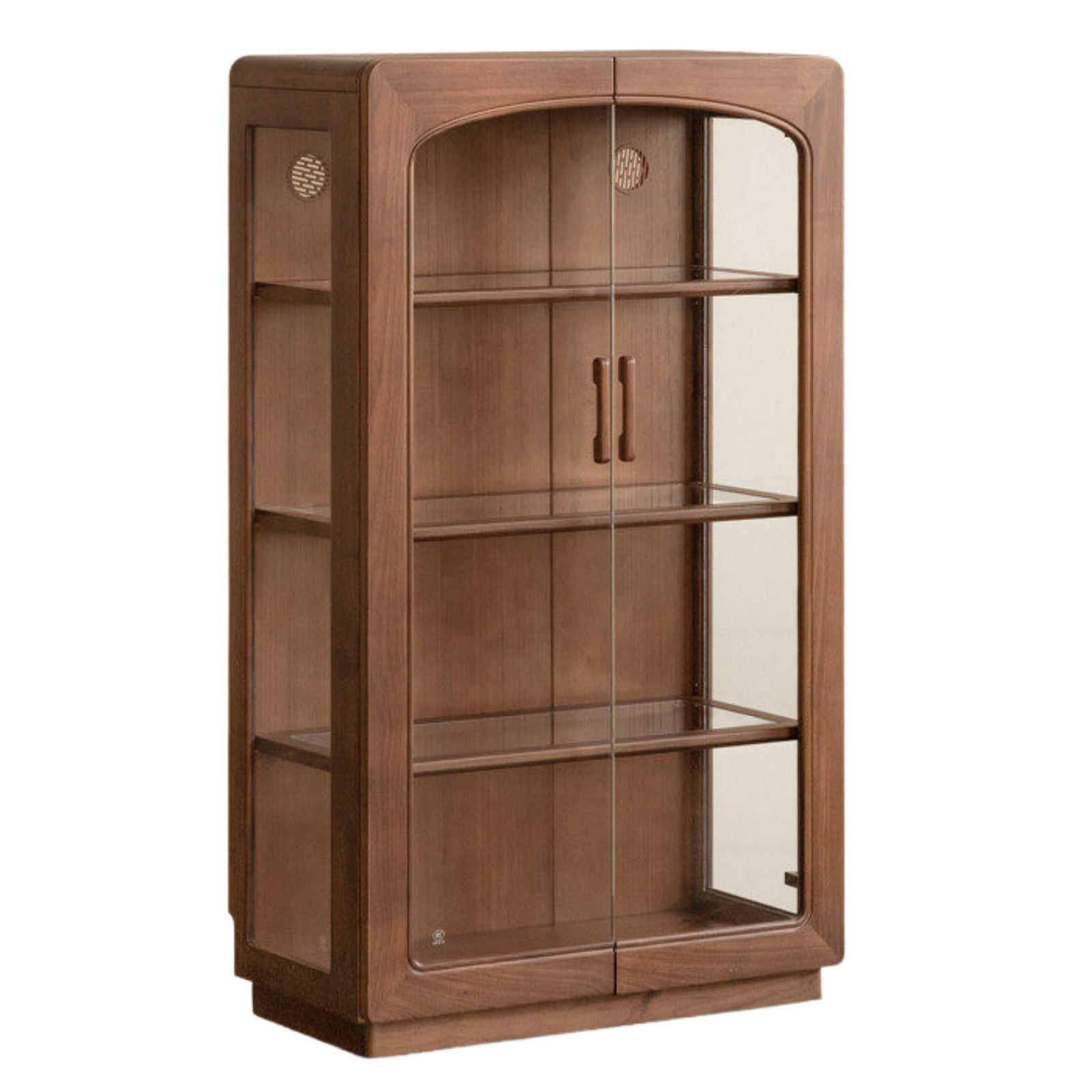 Black Walnut Solid Wood Side Cabinet with LED Lighting and Glass Panels