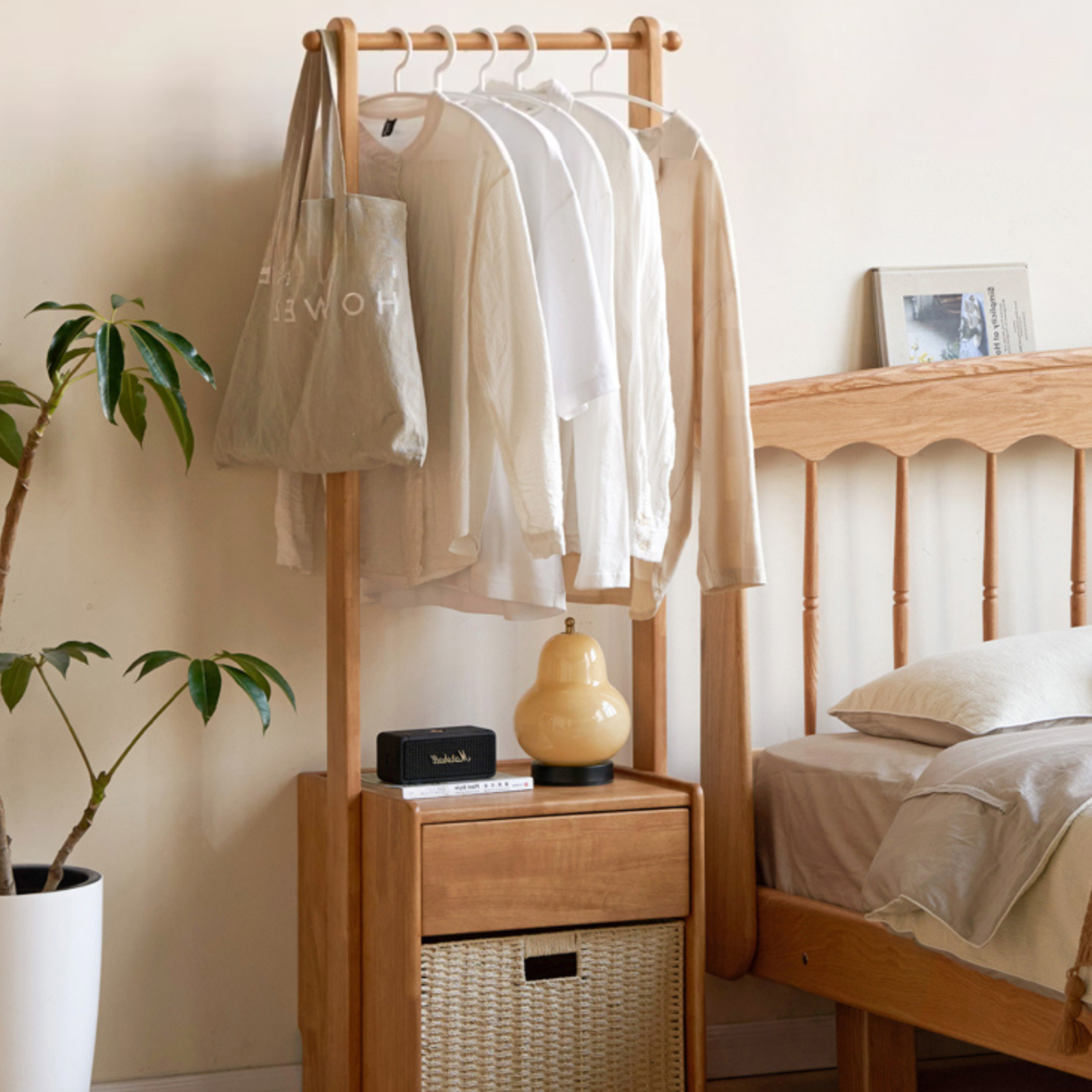 Solid Rubberwood Multifunctional Clothes Rack