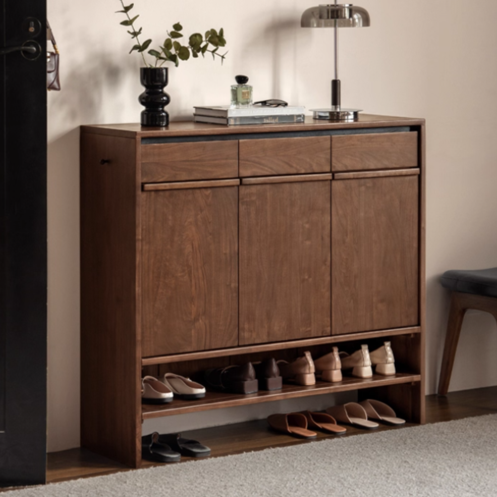 Black Walnut Solid Wood Italian Light Luxury Shoe Cabinet