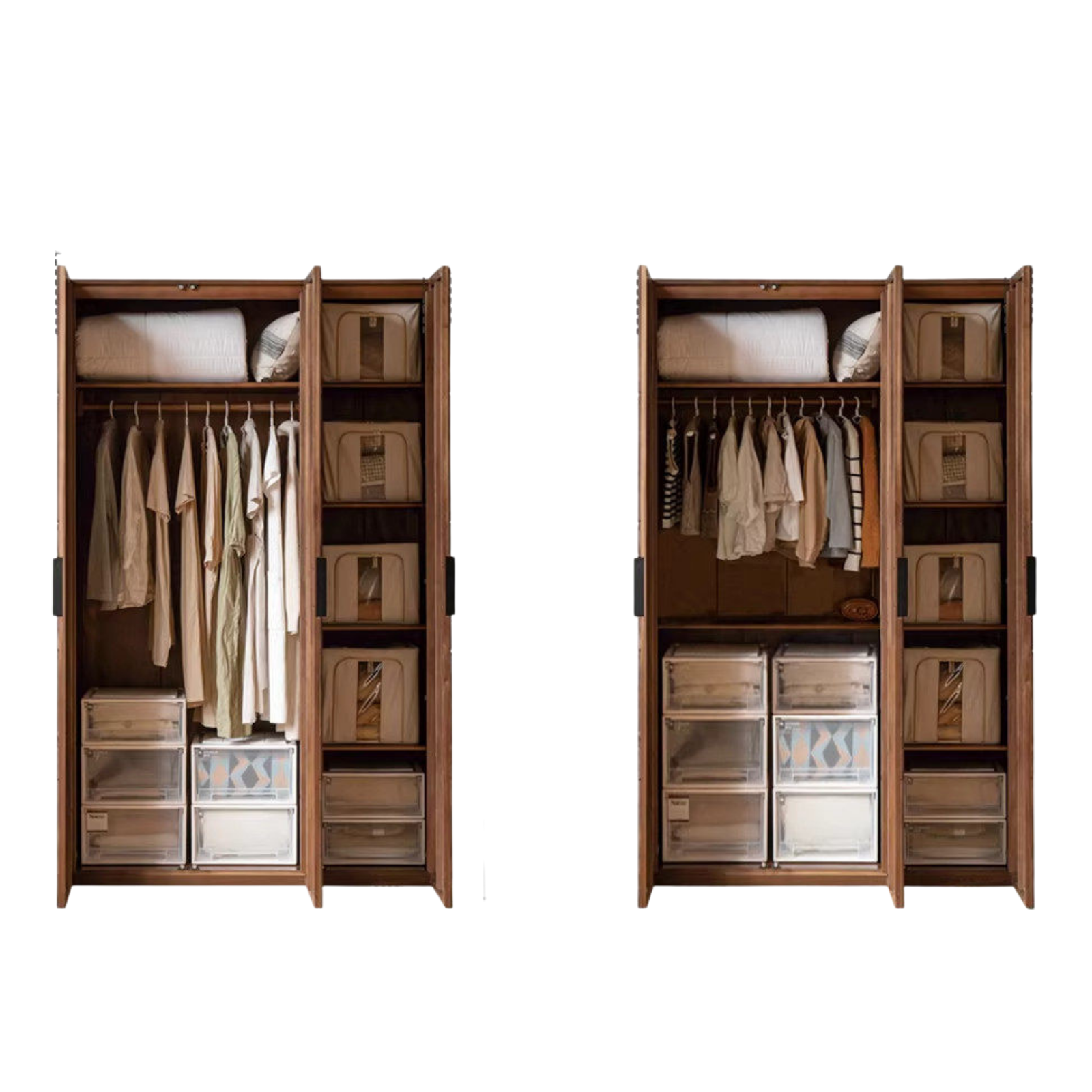 Black Walnut Solid Wood Wardrobe Combination Storage Cabinet.