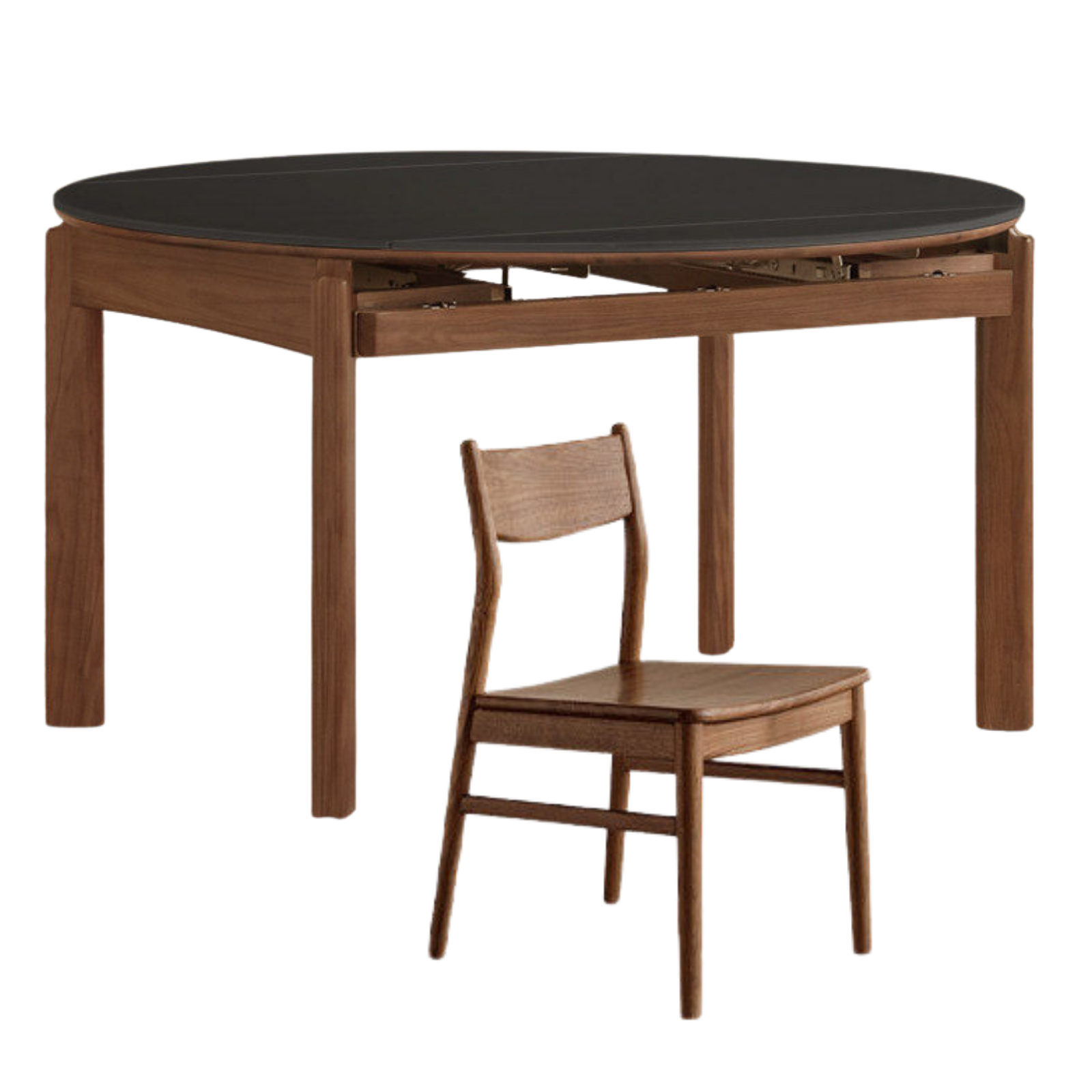 Black Walnut, Ash Solid Wood Folding Dining Table with Rock Plate Round Top
