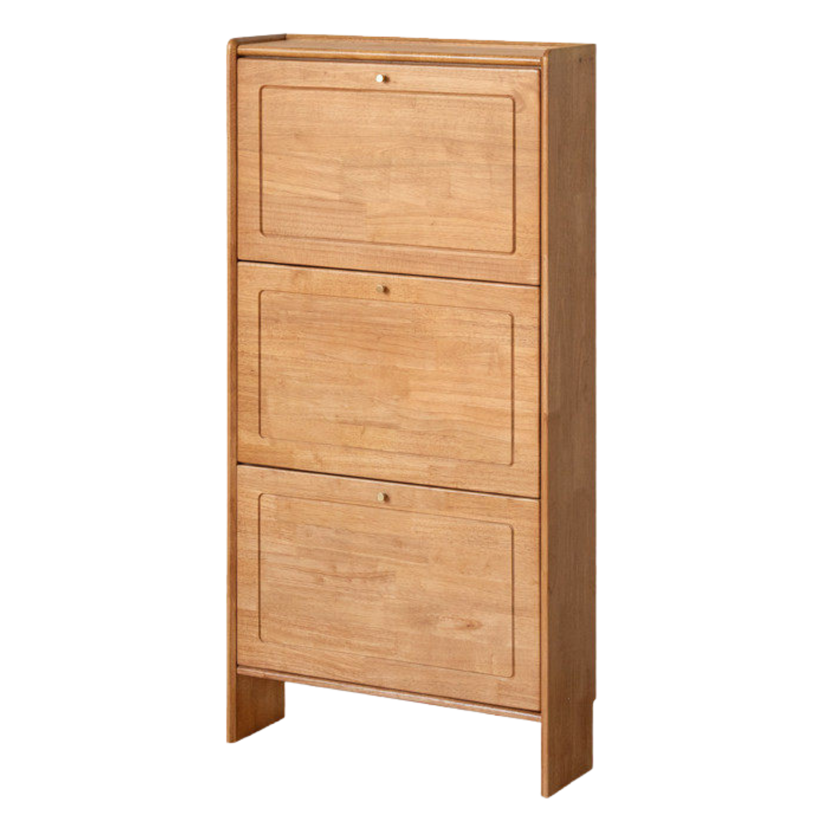 Oak Solid Wood Flip-Front Shoe Cabinet with Compact Vertical Design