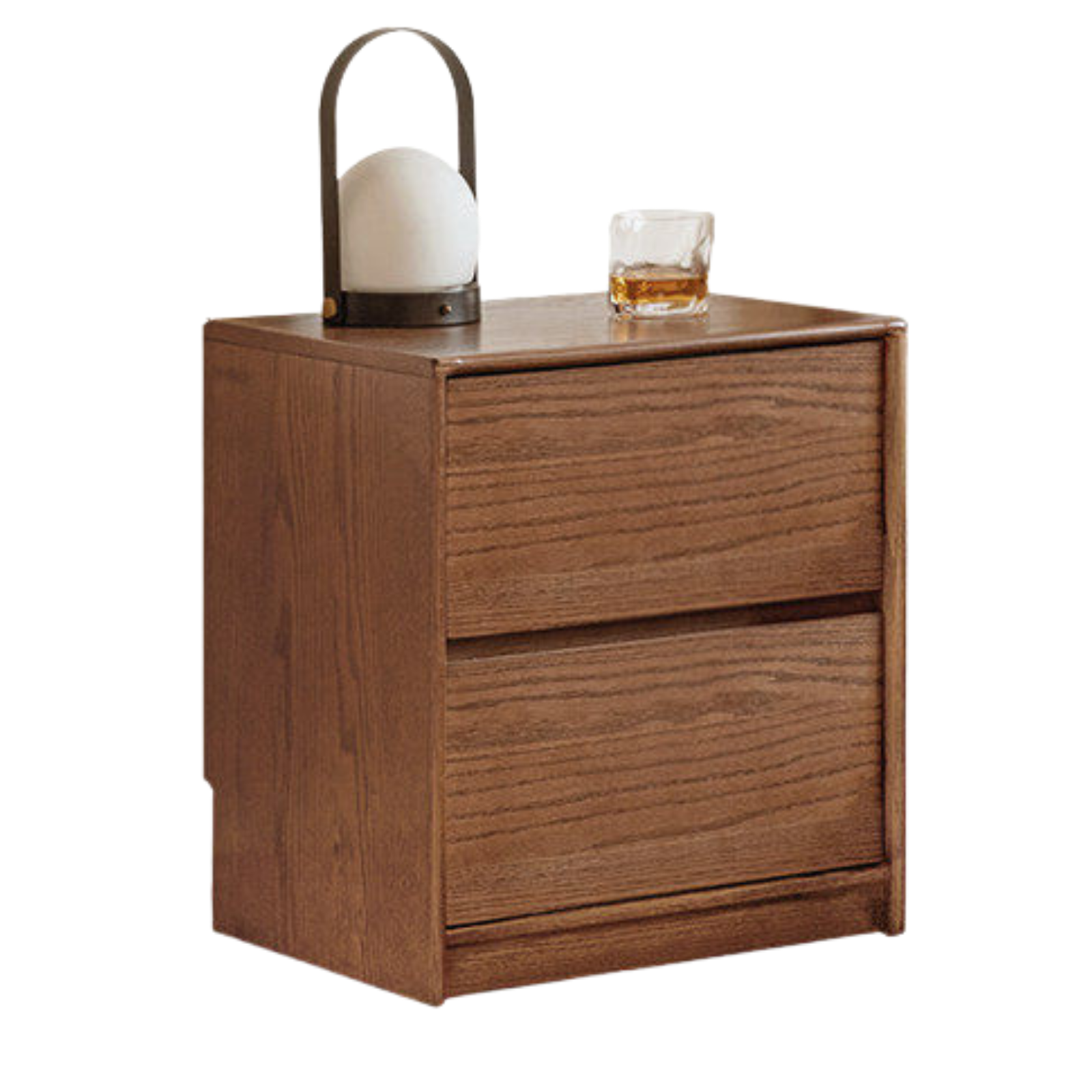 Oak Solid Wood, Solid Rubberwood Two Drawer Nightstand.