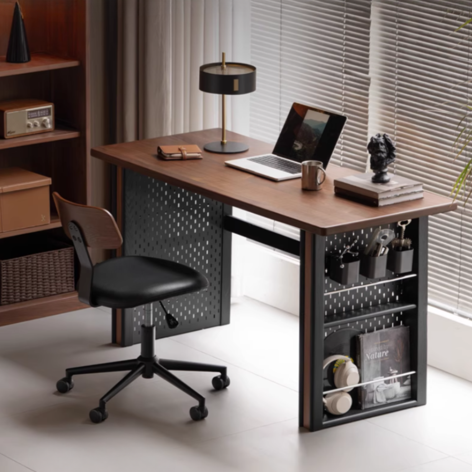 Black Walnut, Merbau Solid Wood Italian Light Luxury Computer Desk