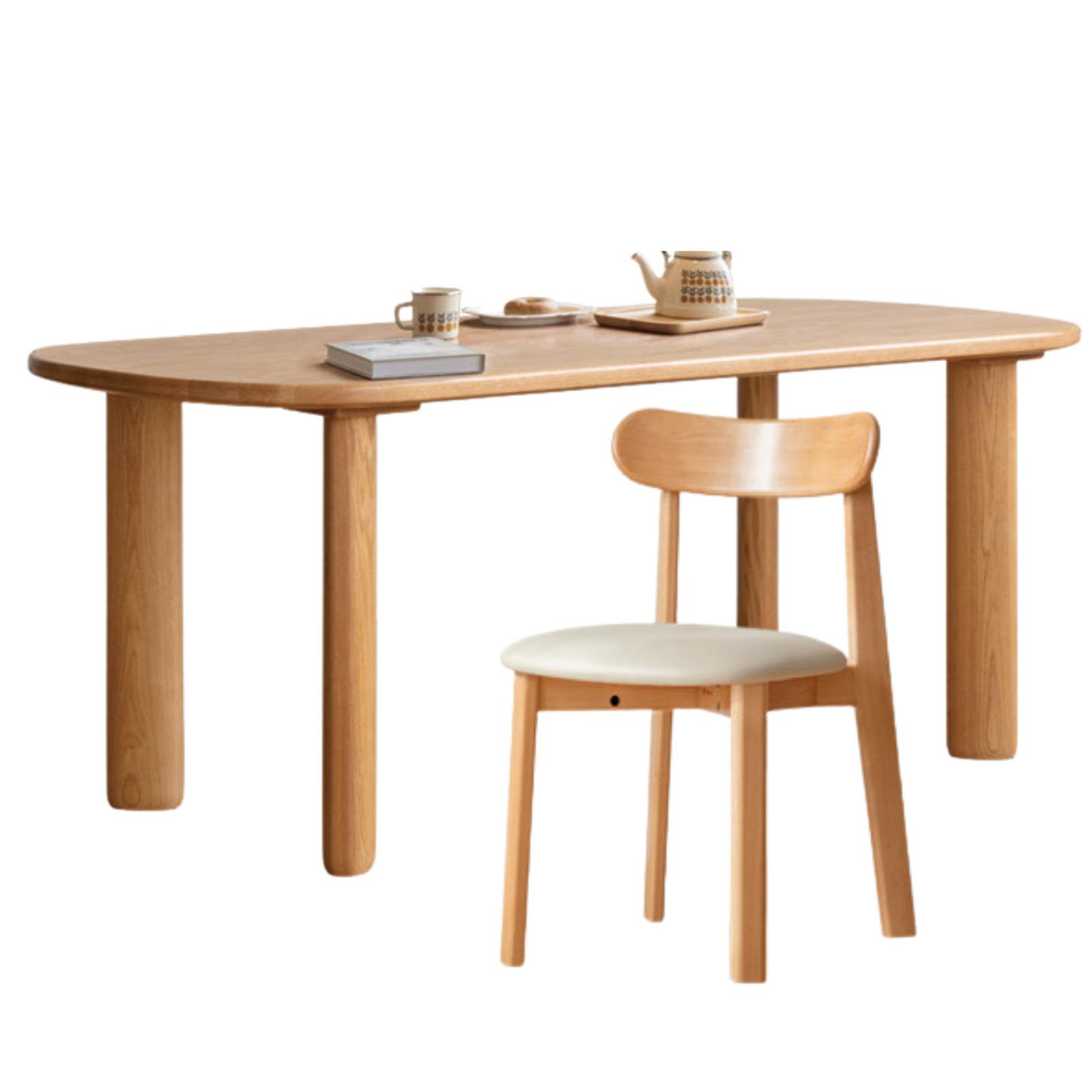 Oak Solid Wood Round Corner Long Dining Table