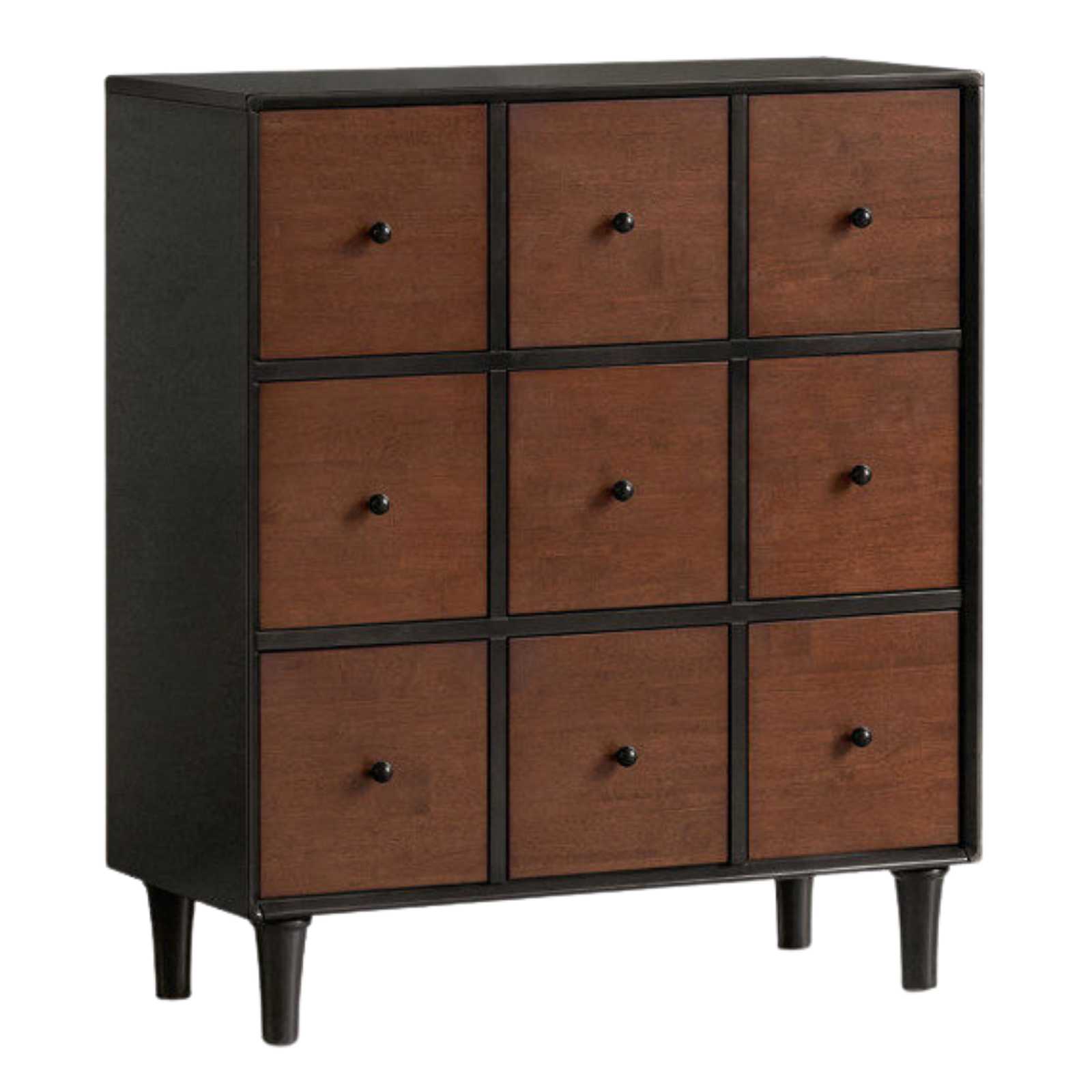Rubberwood Solid 9-Drawer Dresser, Mid Century Bedroom Storage Cabinet