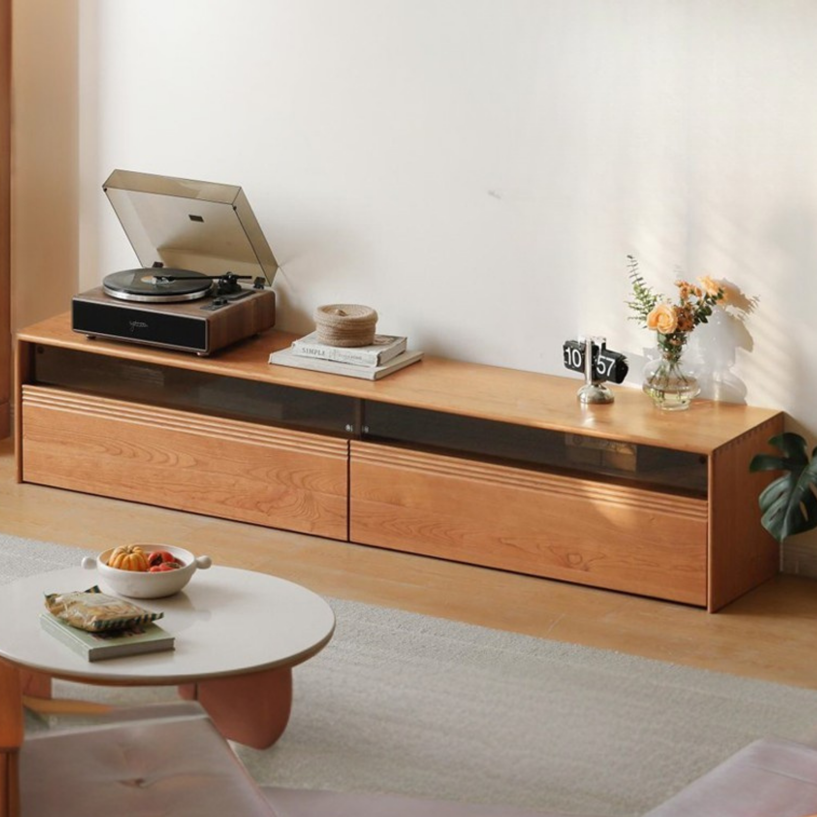 Cherry Solid Wood Floor TV Cabinet