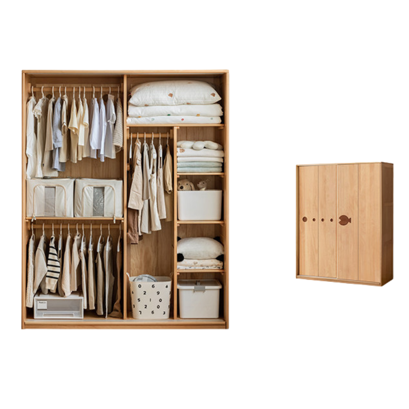 Beech Solid Wood Kids Sliding Door Wardrobe