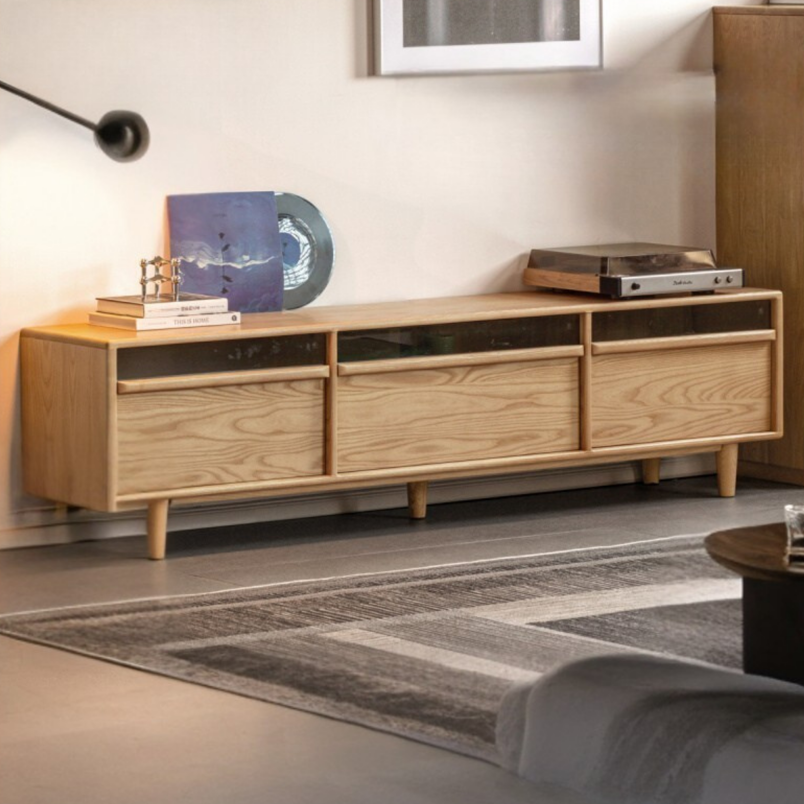 Ash Solid Wood Floor TV Cabinet