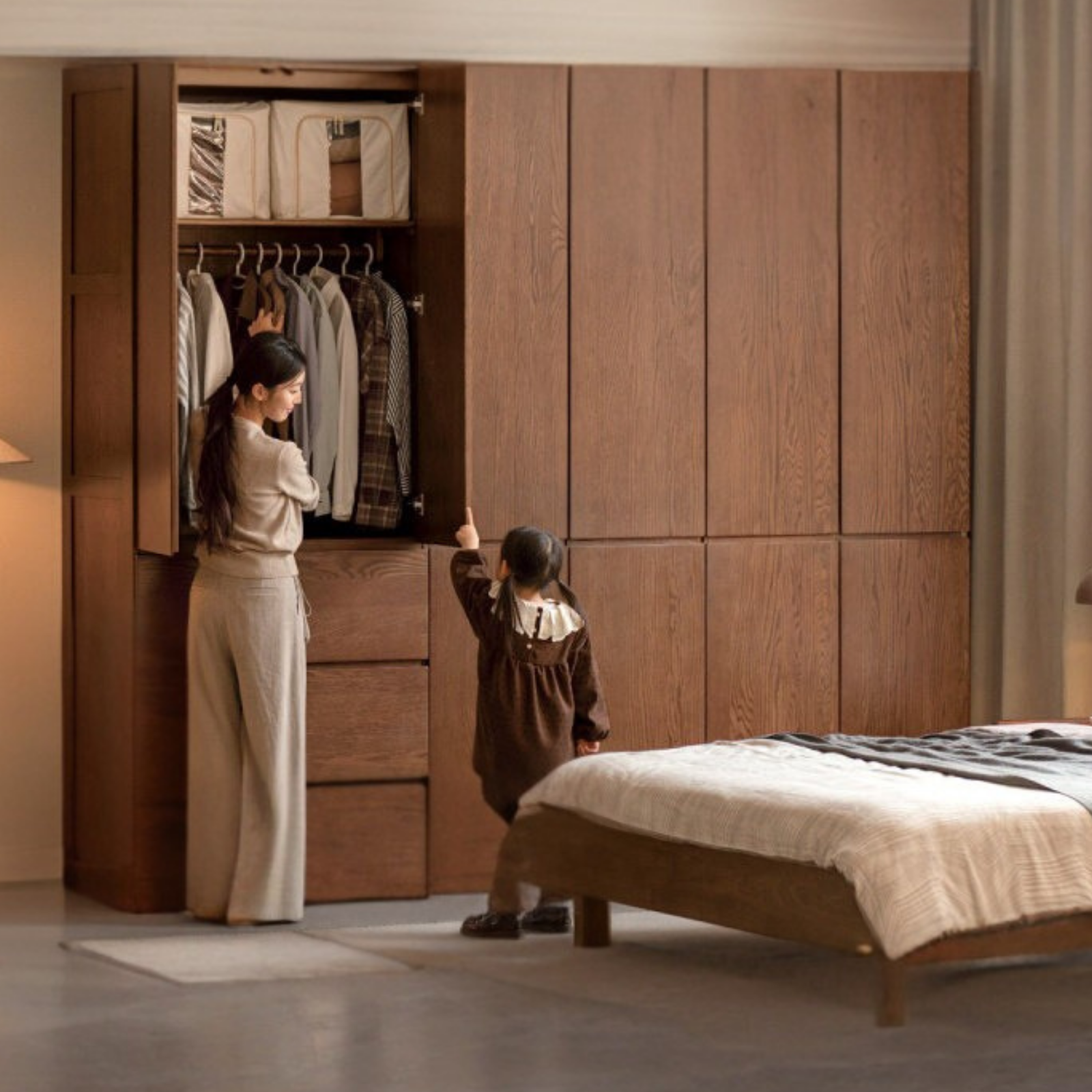 Oak Solid Wood Modern Sectional Wardrobe
