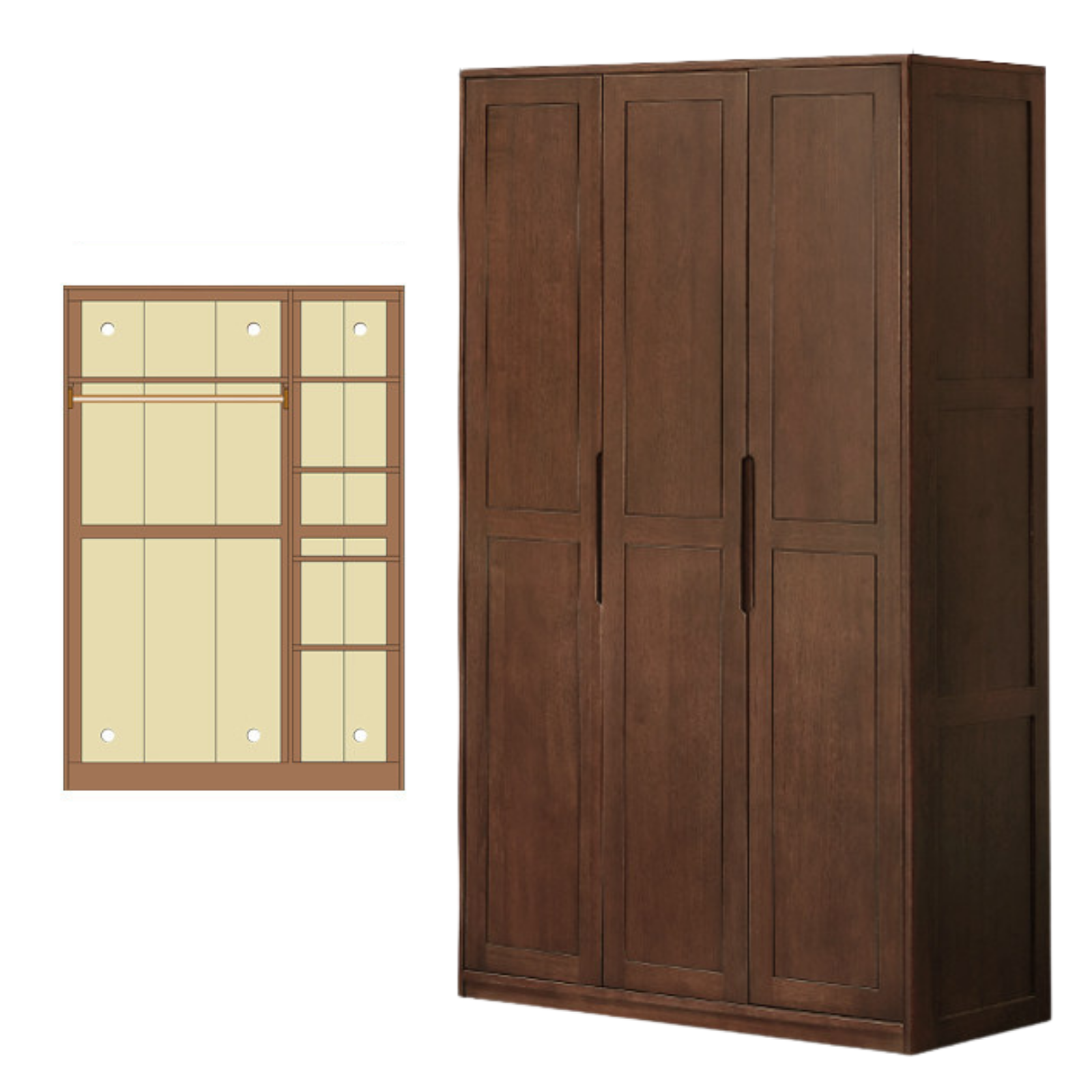 Black Walnut, Merbau Solid Wood Wardrobe.