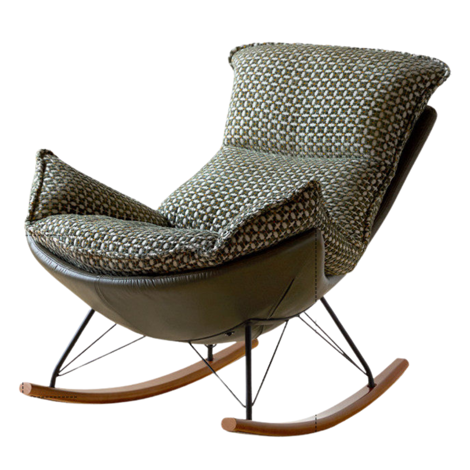 Egg Shell Rocking Lounge Chair with Upholstered Cocoon Seat and Metal Frame With Beech Legs