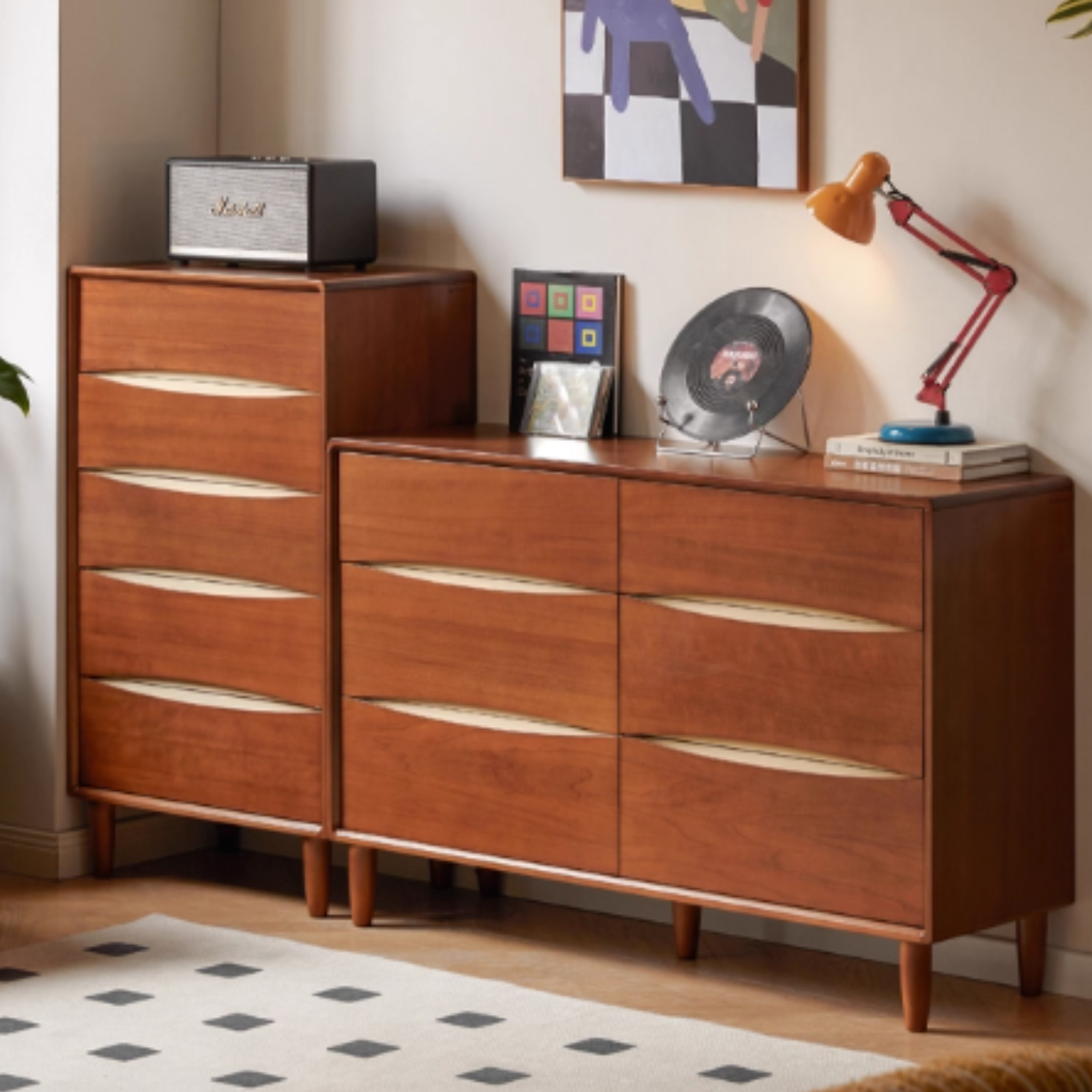 Poplar Solid Wood Vintage Style Drawer Chest 24.2x15.7x42.8 inch / 61.6x40x108.8 cm / Antique Color / Bucket cabinet