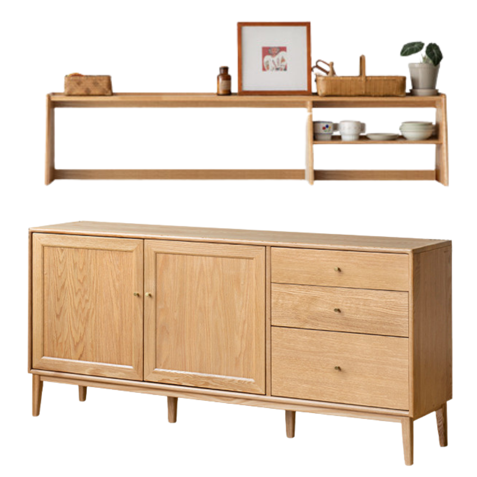 Oak Solid Wood, Solid Rubberwood Classic Sideboard