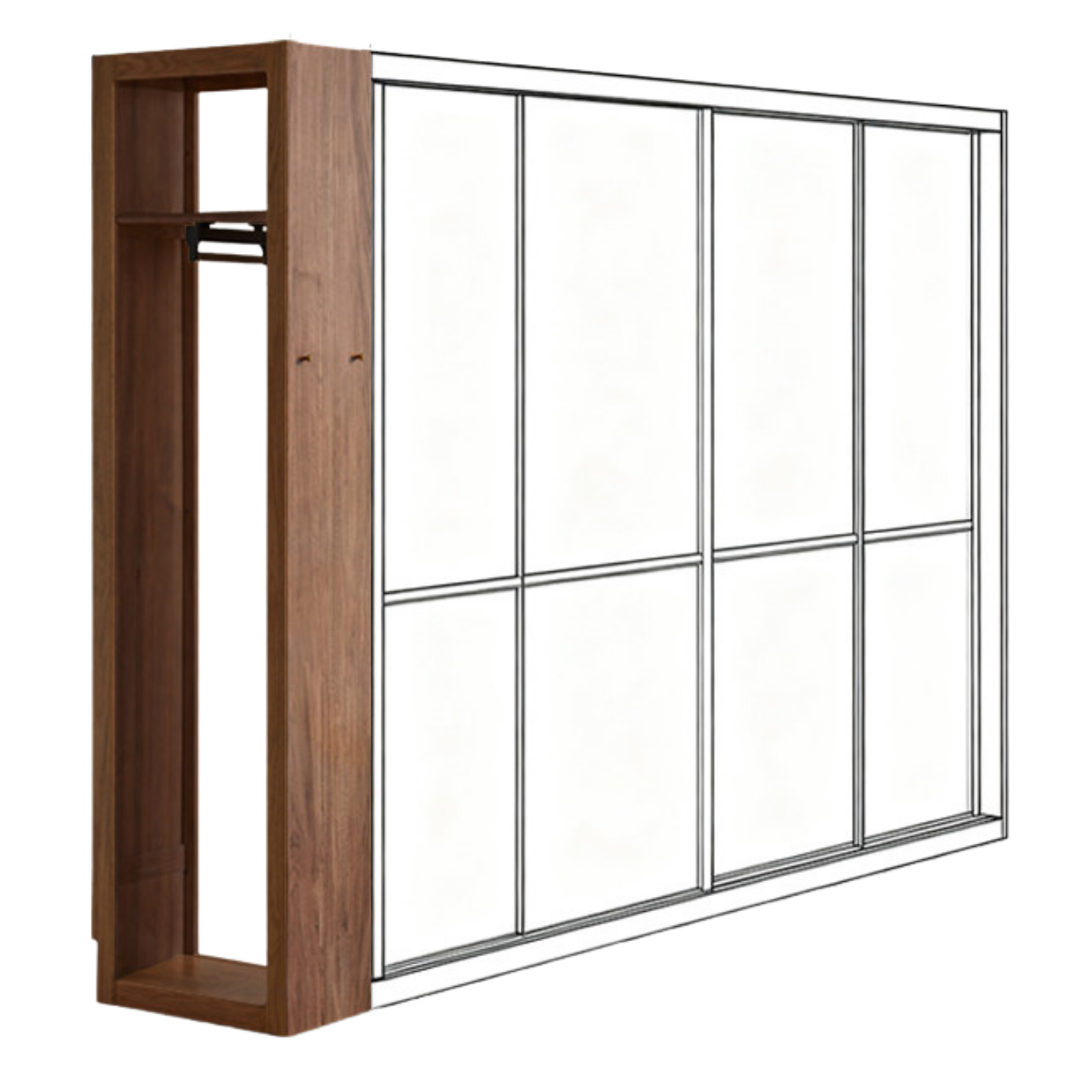Oak, Black Walnut Solid Wood Modern Corner Wardrobe