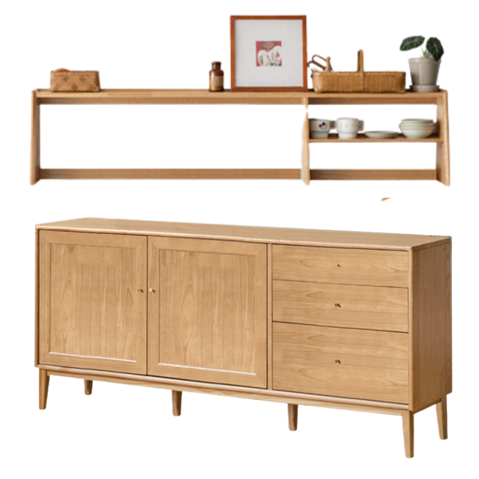 Oak Solid Wood, Solid Rubberwood Classic Sideboard