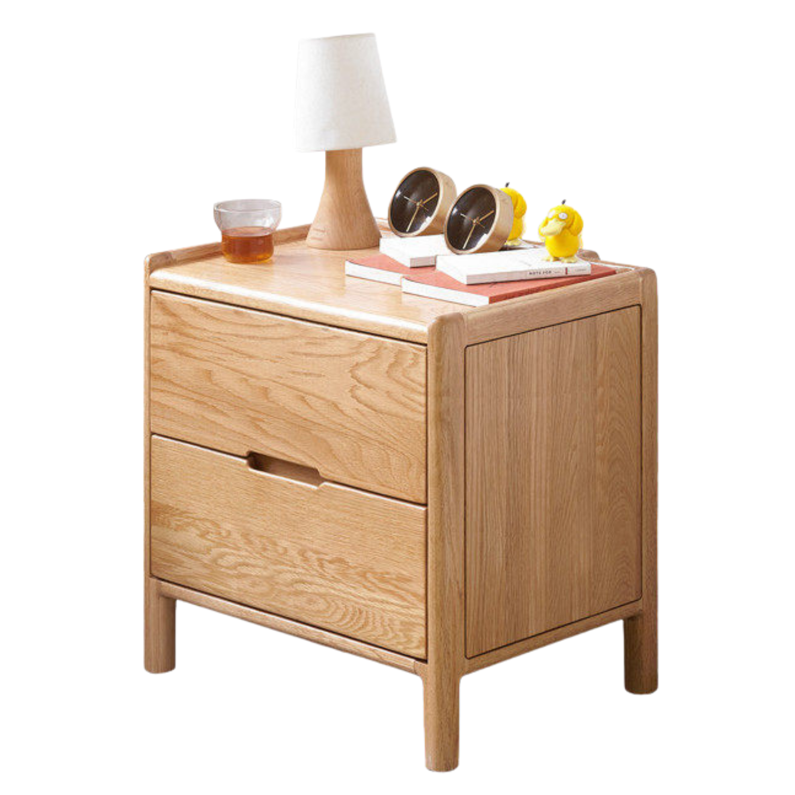 Oak Solid Wood, Solid Rubberwood Nordic Modern Nightstand.
