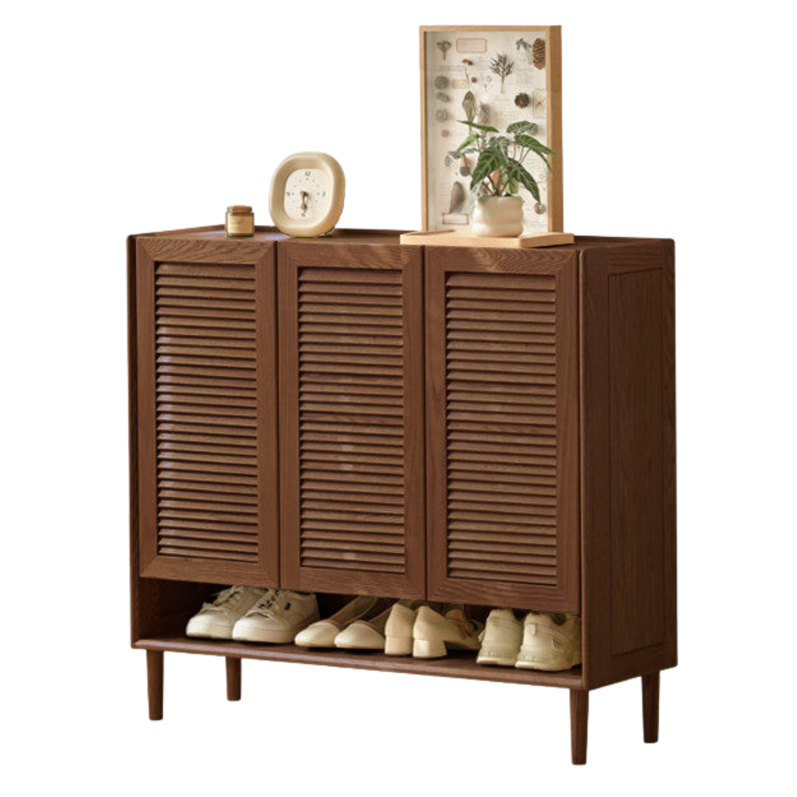 Oak, Solid Rubberwood Modern Shoe Cabinet