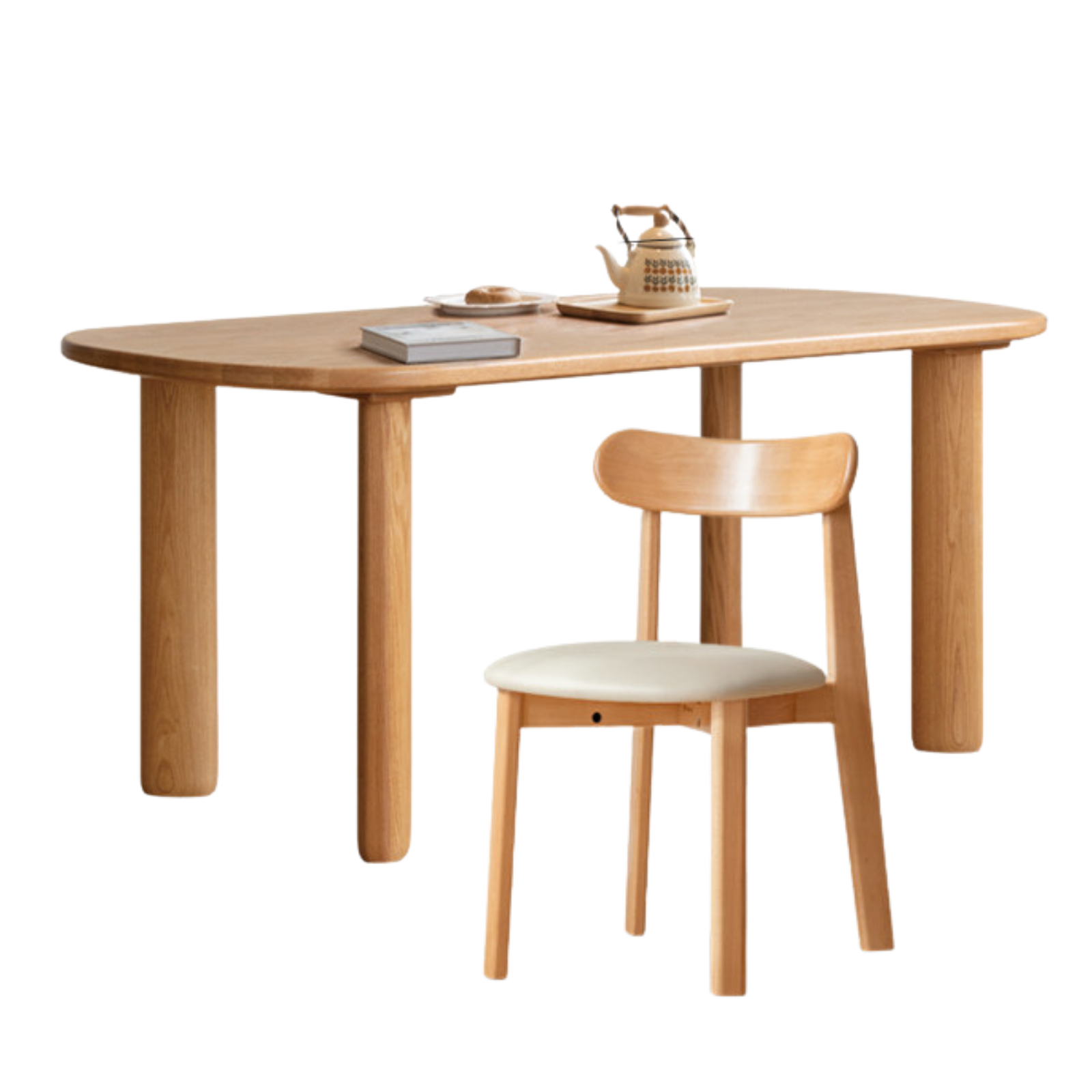 Oak Solid Wood Round Corner Long Dining Table