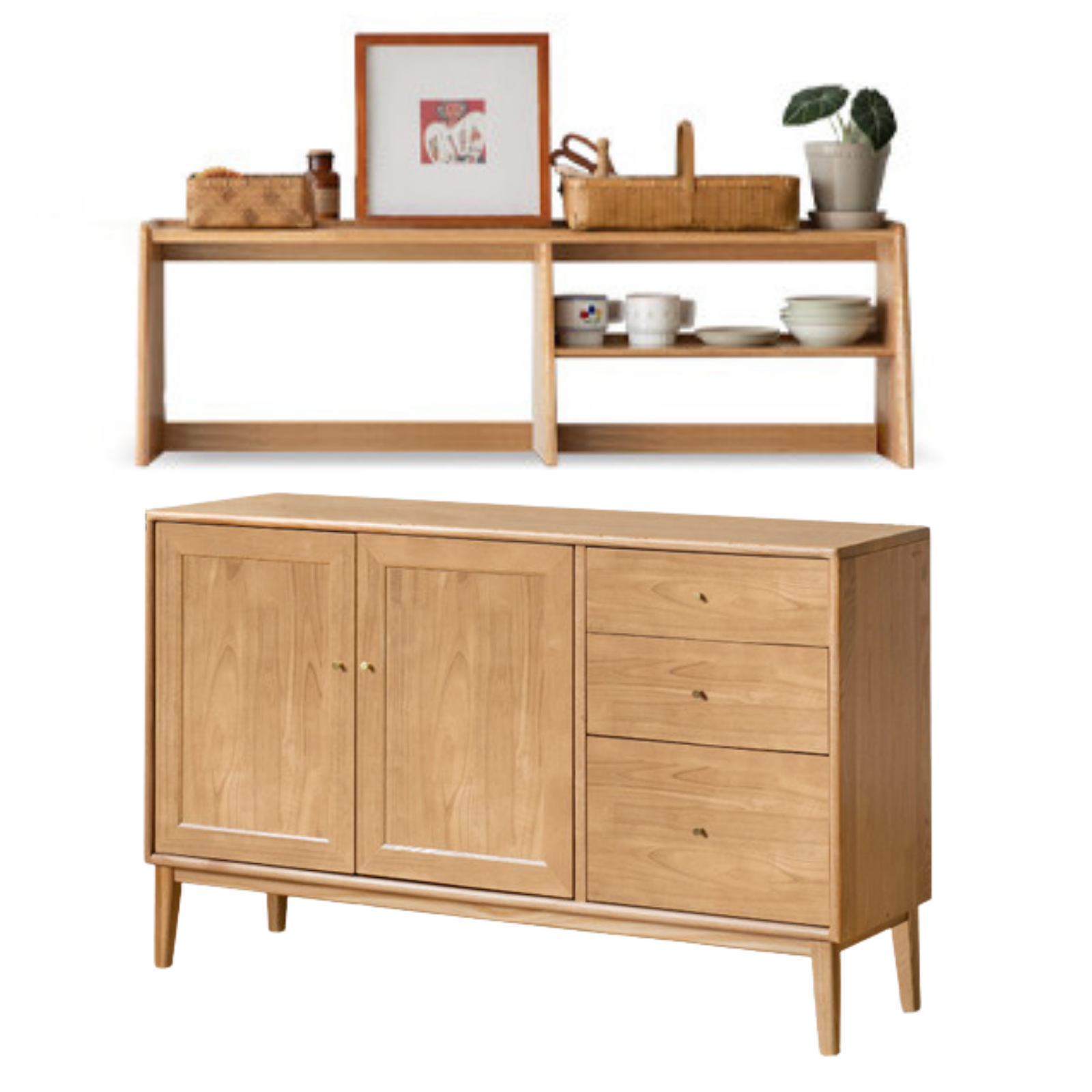 Oak Solid Wood, Solid Rubberwood Classic Sideboard