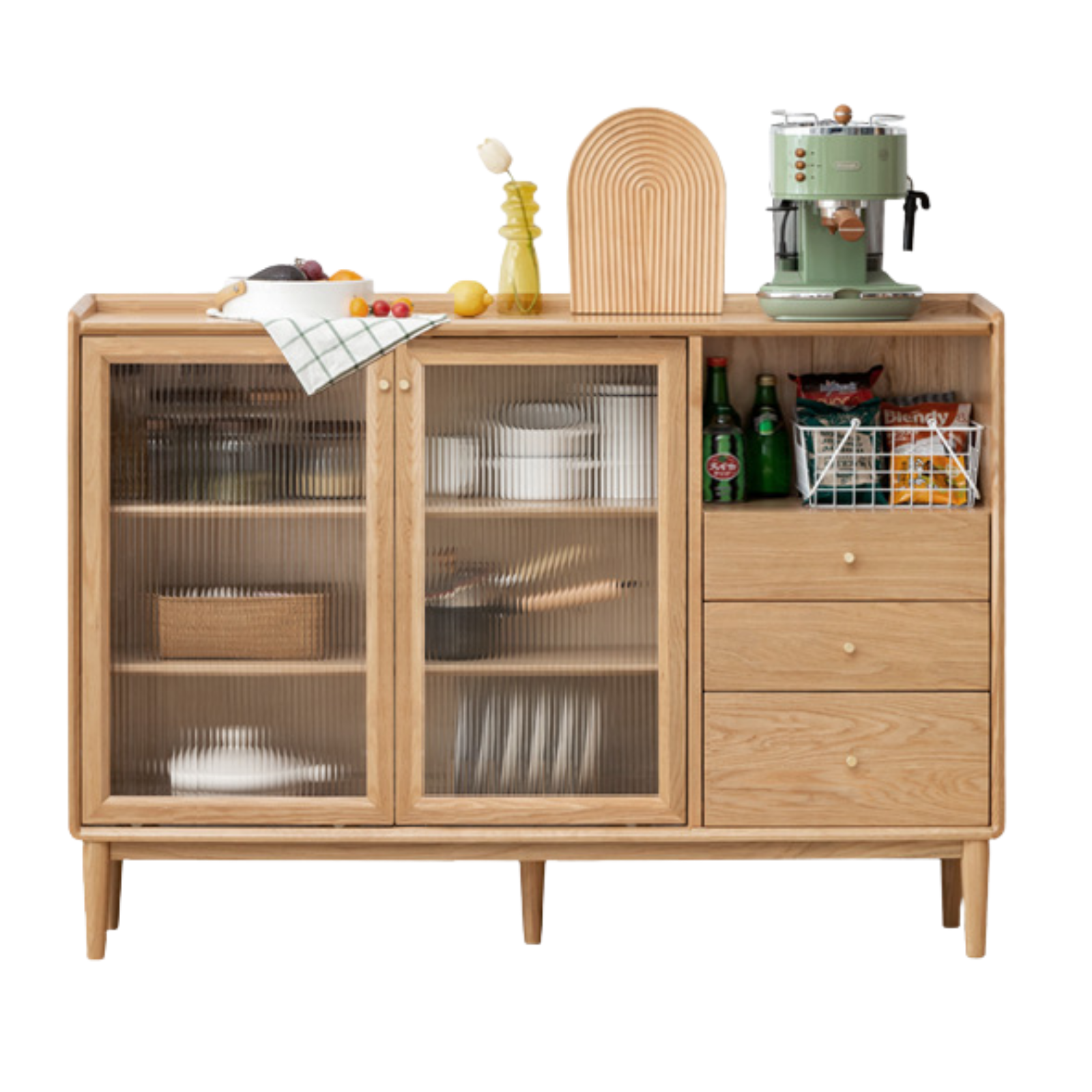 Oak, Ash, Black Walnut, Cherry, Beech Solid Wood Ultra-thin Sideboard Sliding Door