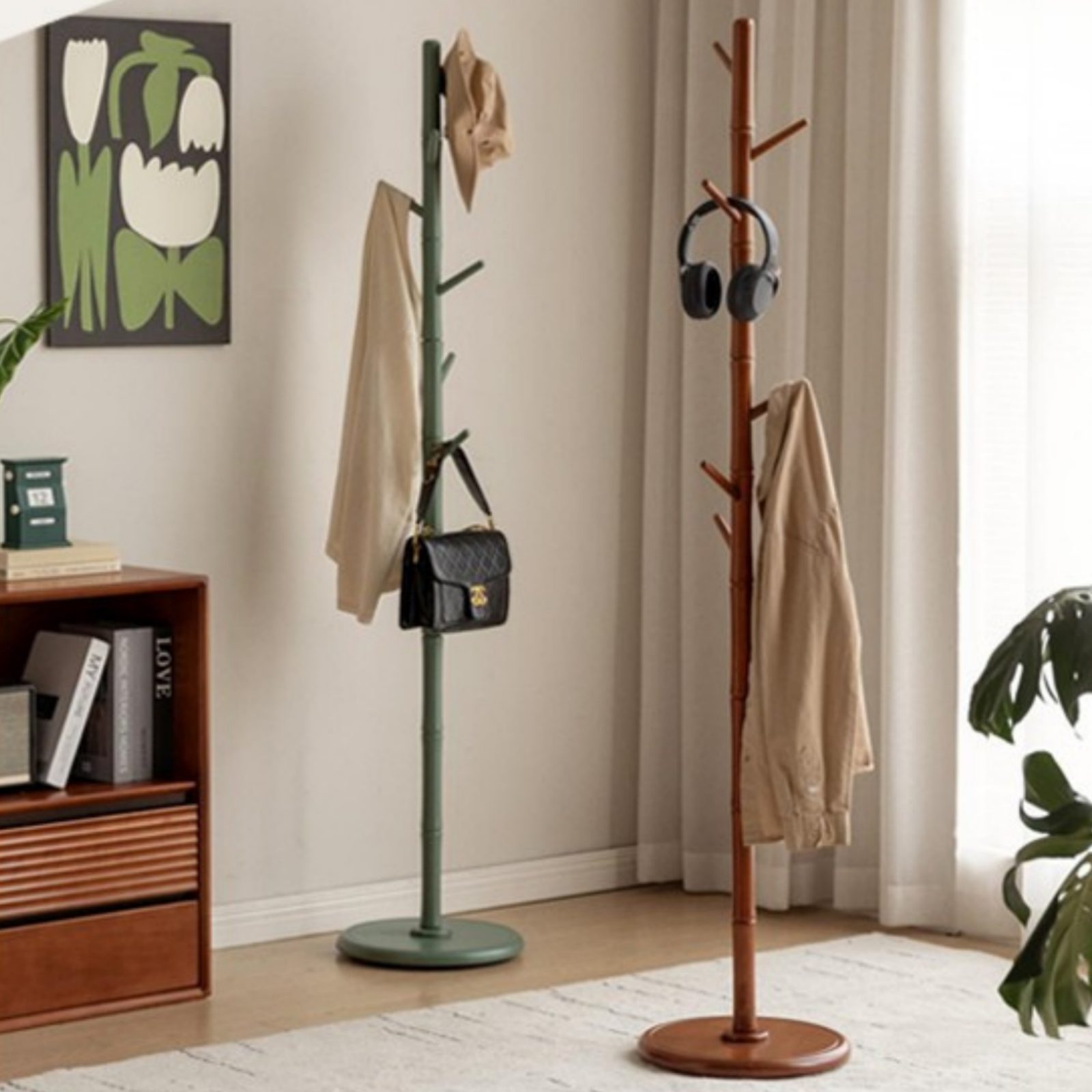 Solid Rubberwood Vintage Style Standing Clothes Hanger