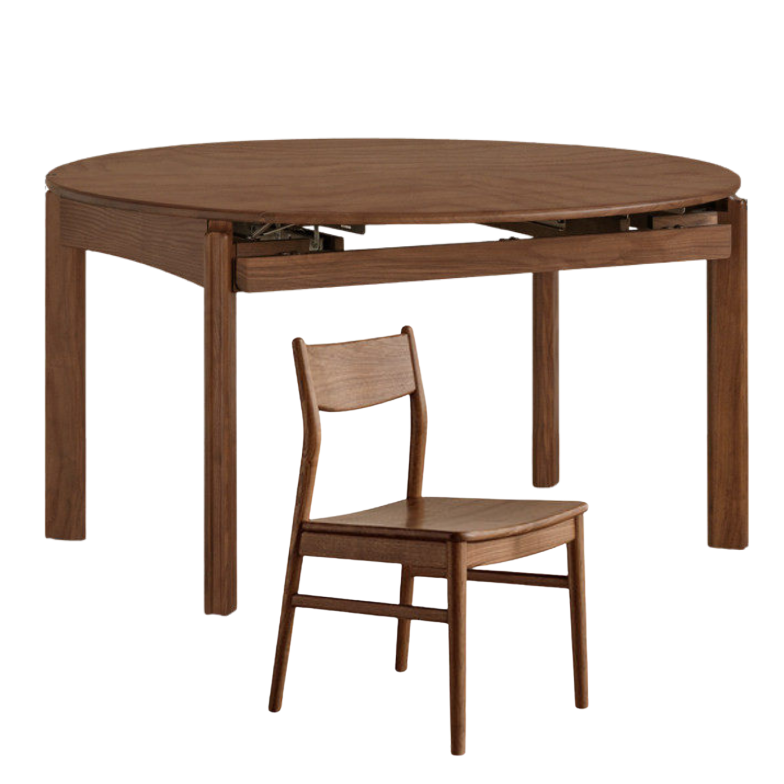 Black Walnut, Ash Solid Wood Retractable Round Dining Table