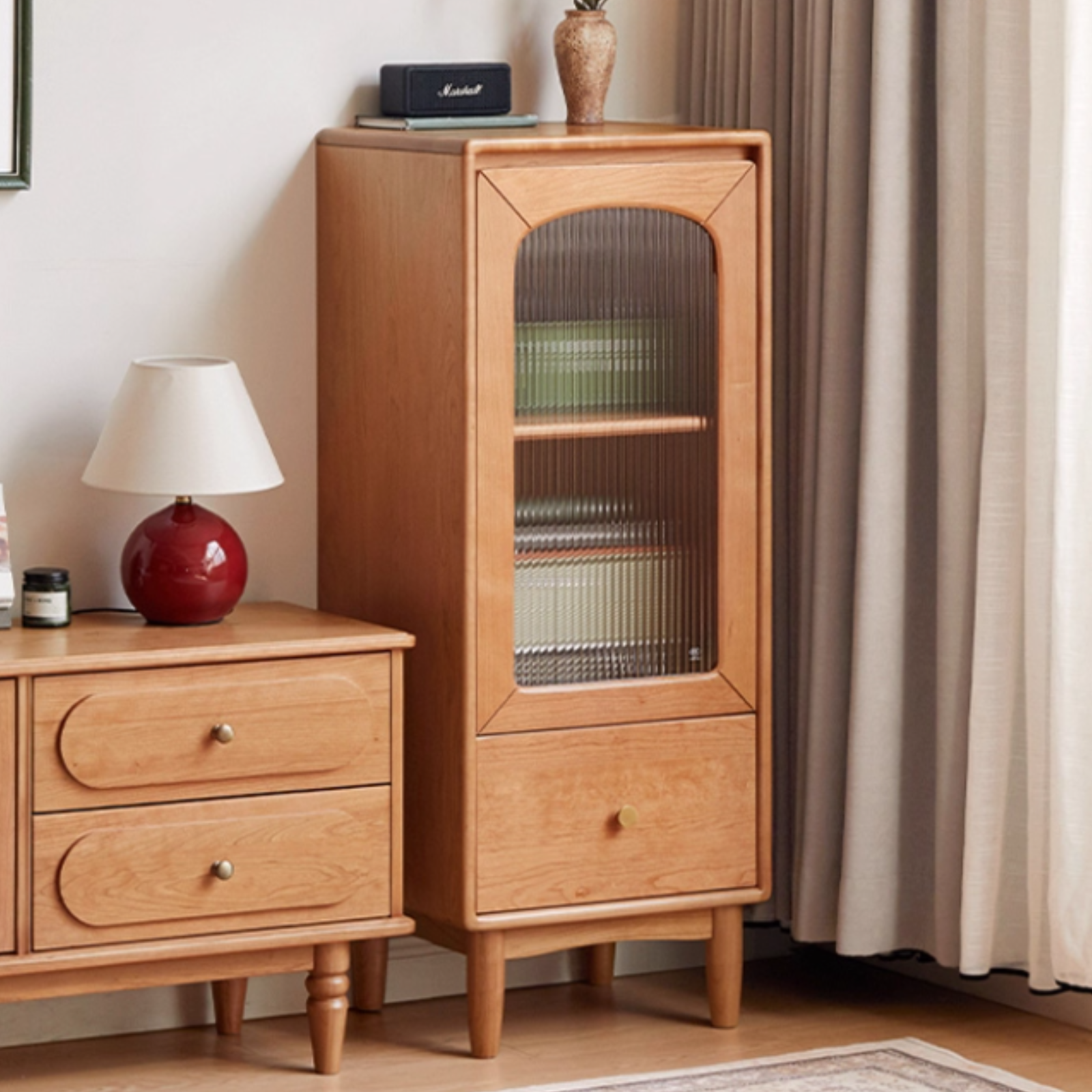 Cherry Solid Wood Vintage Style Side Cabinet