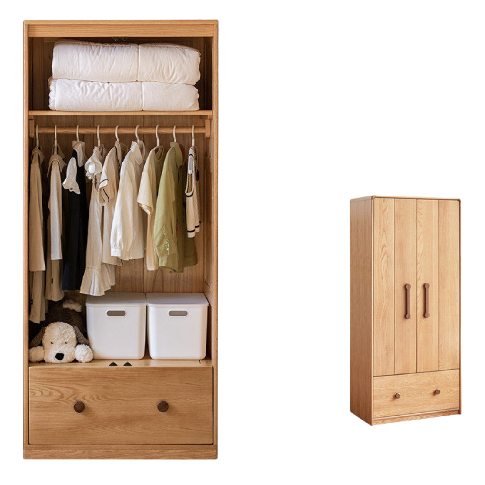 Oak Solid Wood Multi-functional Kids Wardrobe