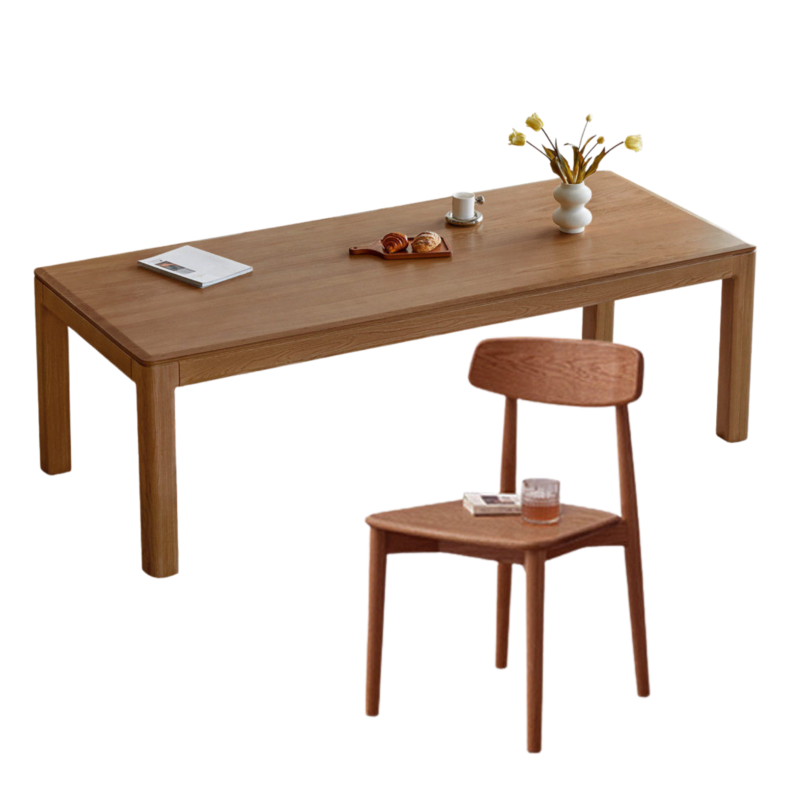 Black Walnut, Ash, Red Oak, Sandalwood Solid Wood Large Dining Table