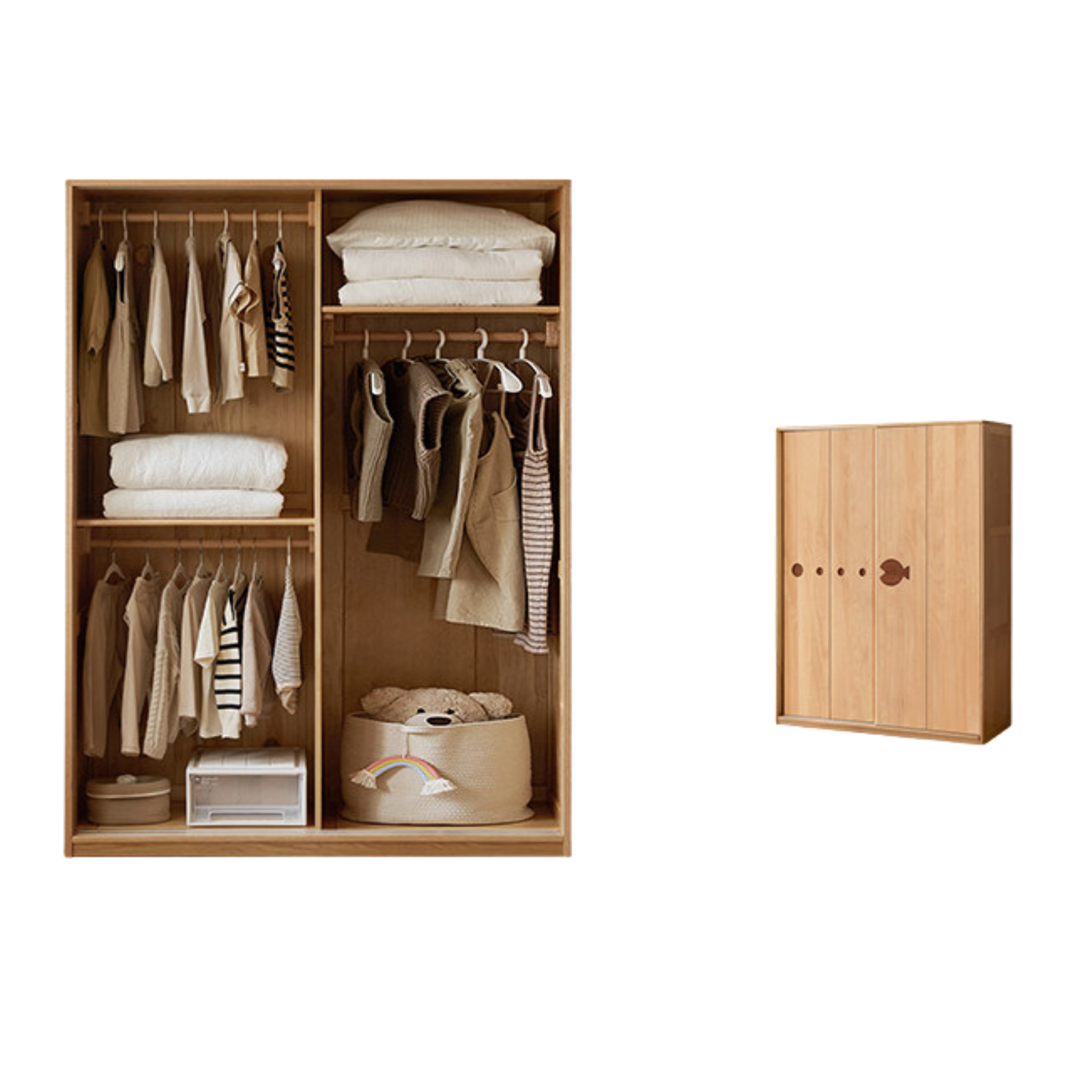 Beech Solid Wood Kids Sliding Door Wardrobe