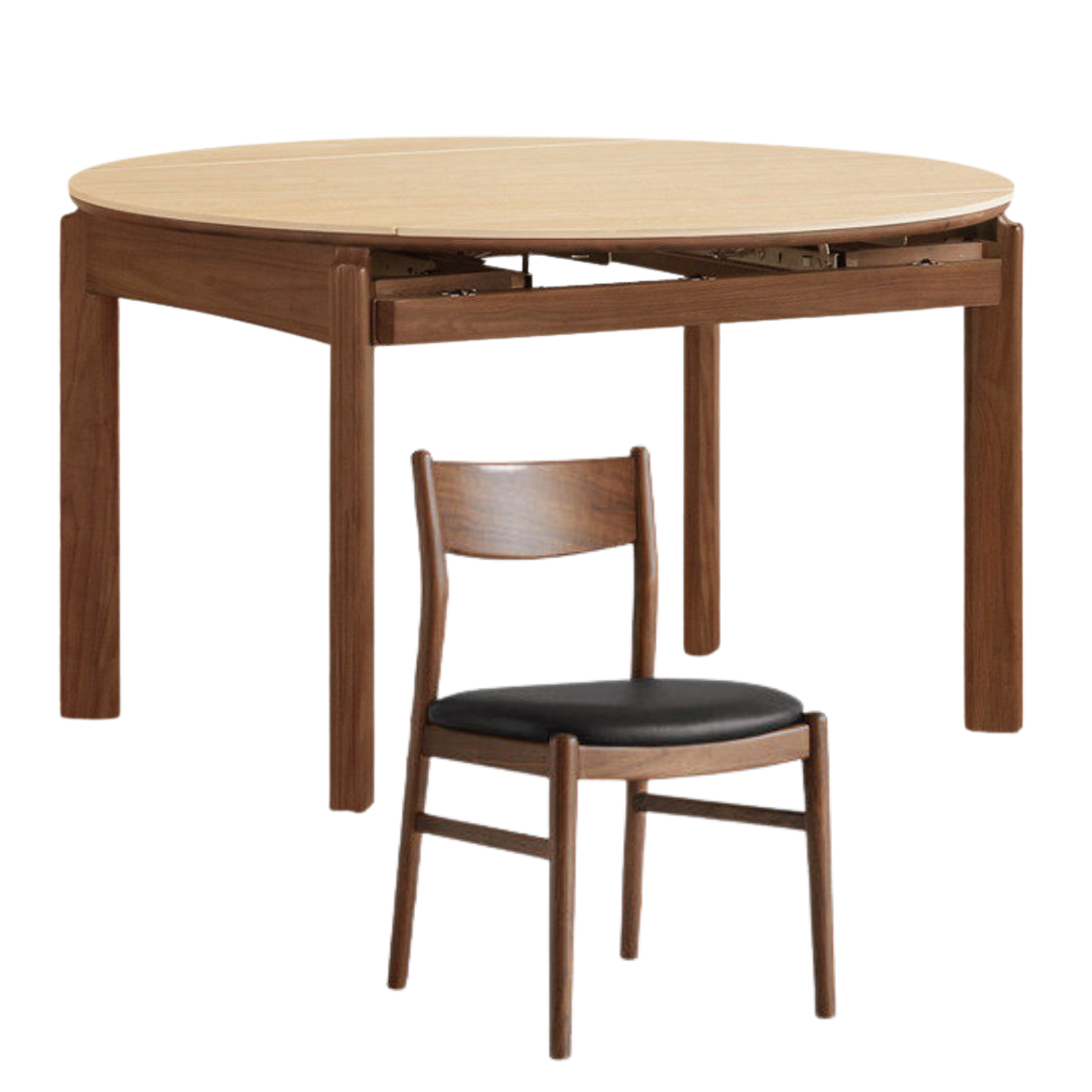 Black Walnut, Ash Solid Wood Folding Dining Table with Rock Plate Round Top