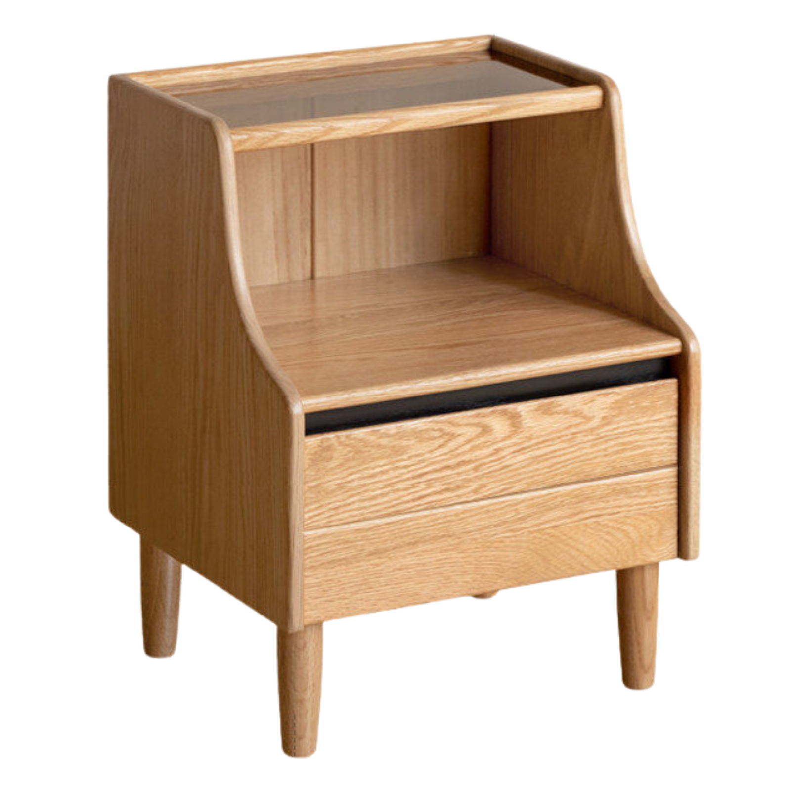 Solid RubberWood, Oak Solid Wood Nightstand with Glass Door with Storage