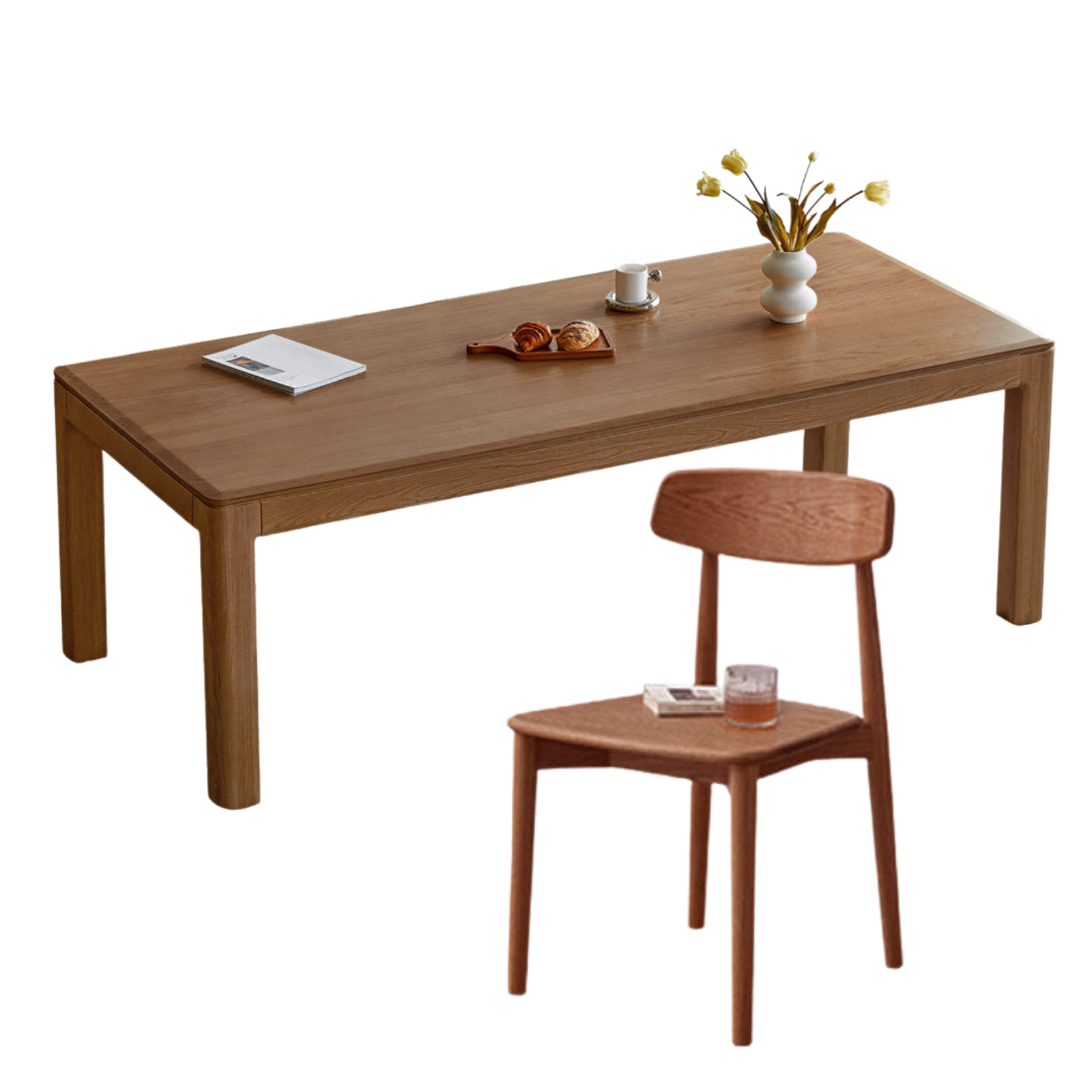 Black Walnut, Ash, Red Oak, Sandalwood Solid Wood Large Dining Table