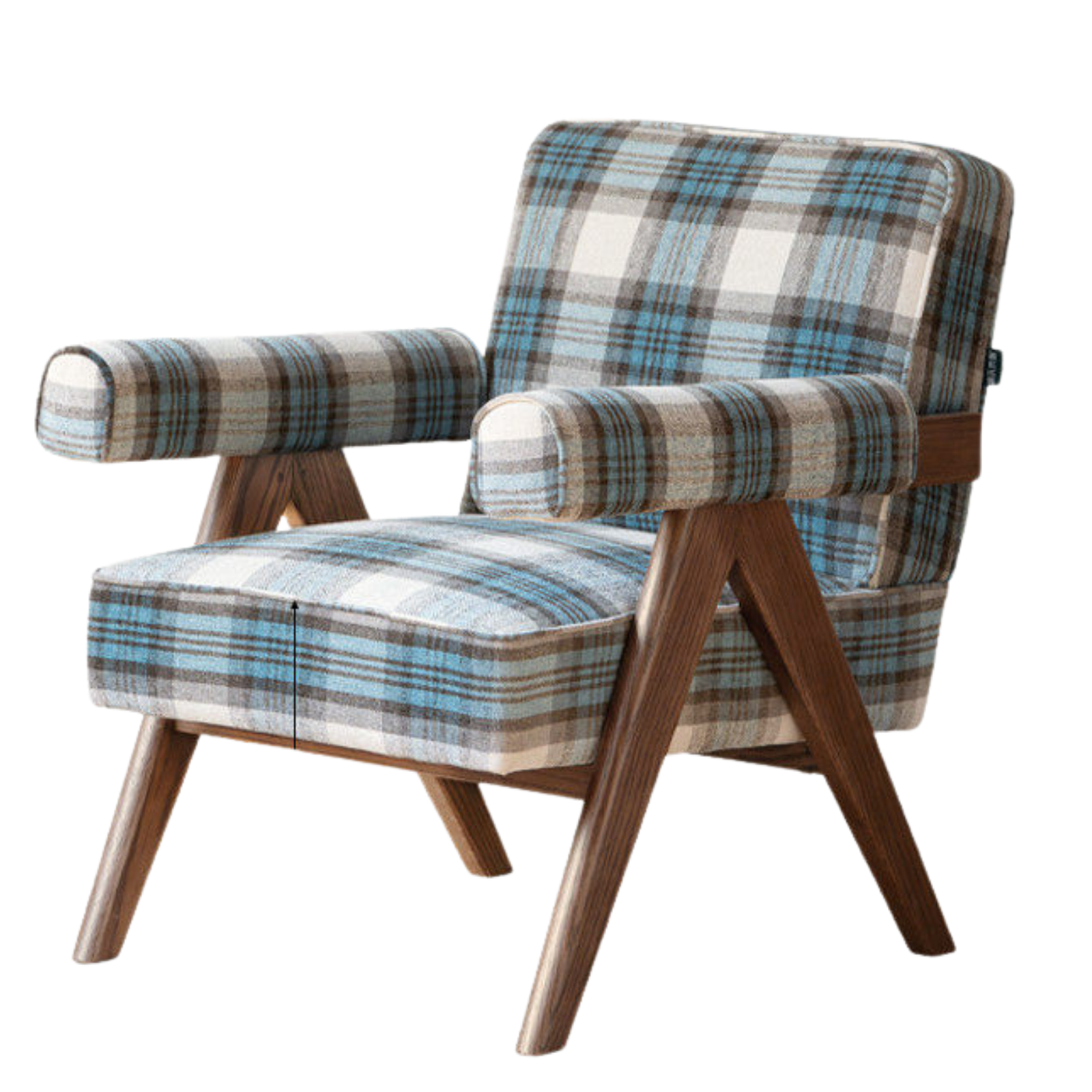 Ash solid wood Accent Armchair, Upholstered Lounge Chair with Angled A-Frame Legs and Wide Padded Armrests