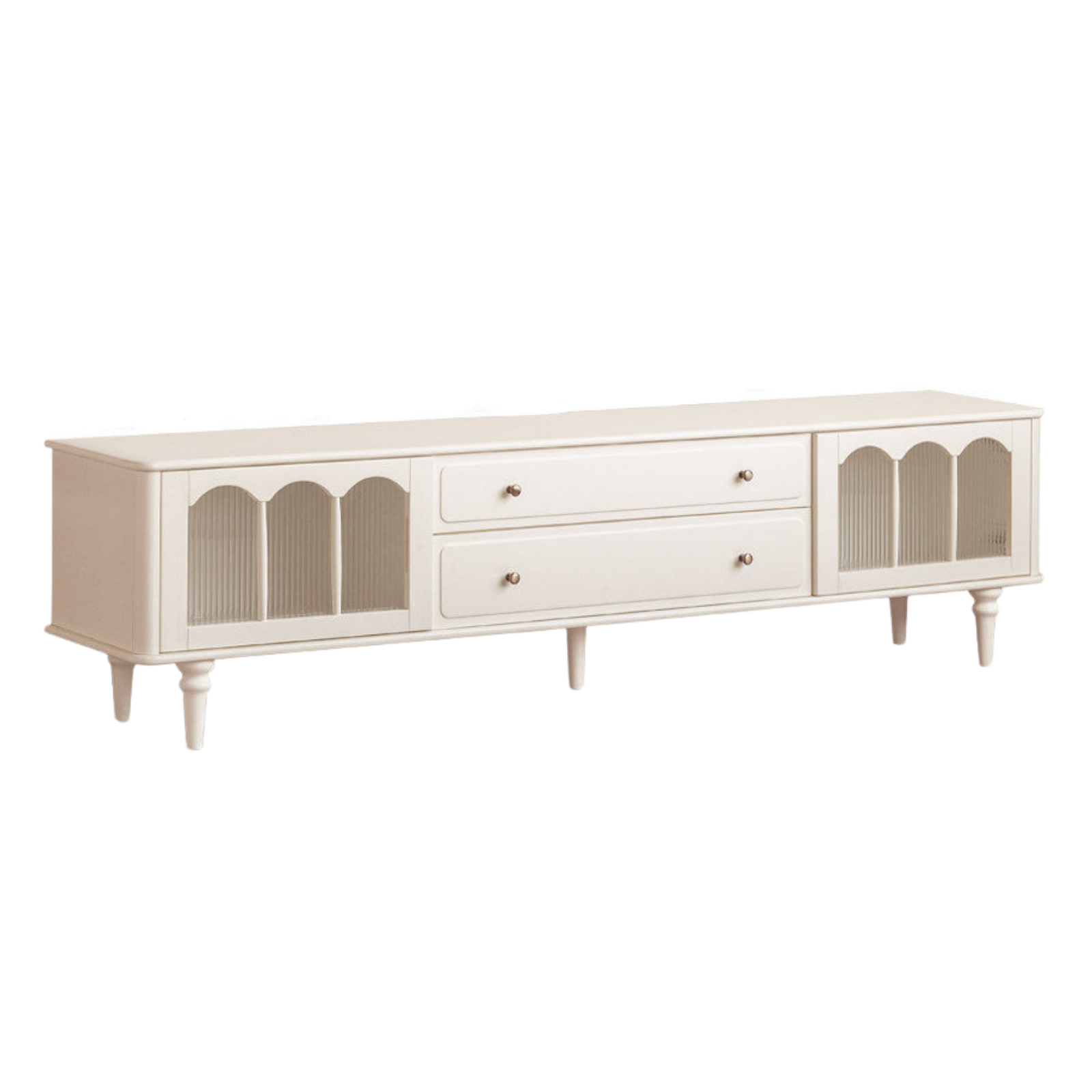 Solid Rubberwood TV Cabinet French Cream Style and Integrated Storage