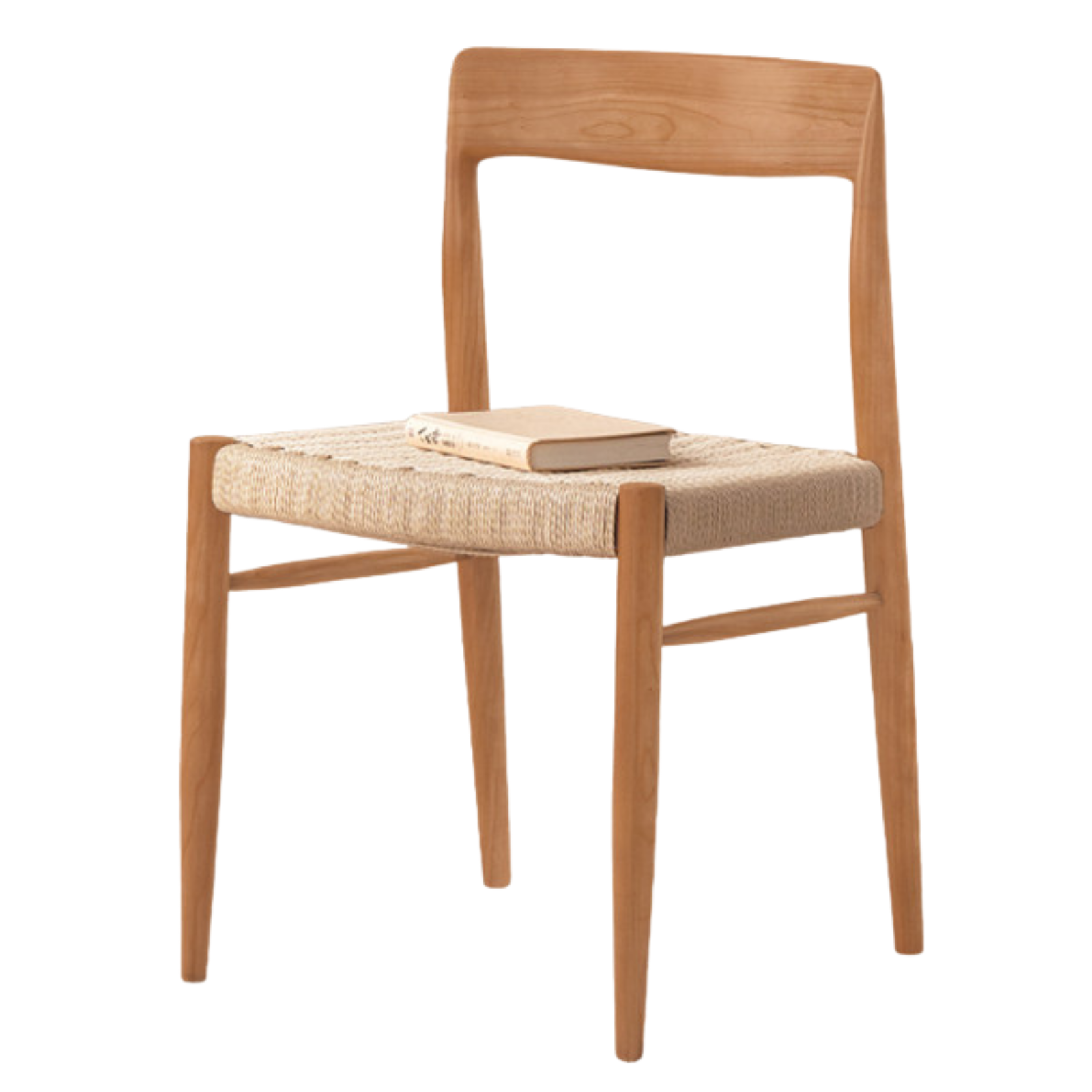 4 pcs -Cherry Solid Wood Dining Chair with Woven Cord Seat, Scandinavian Modern