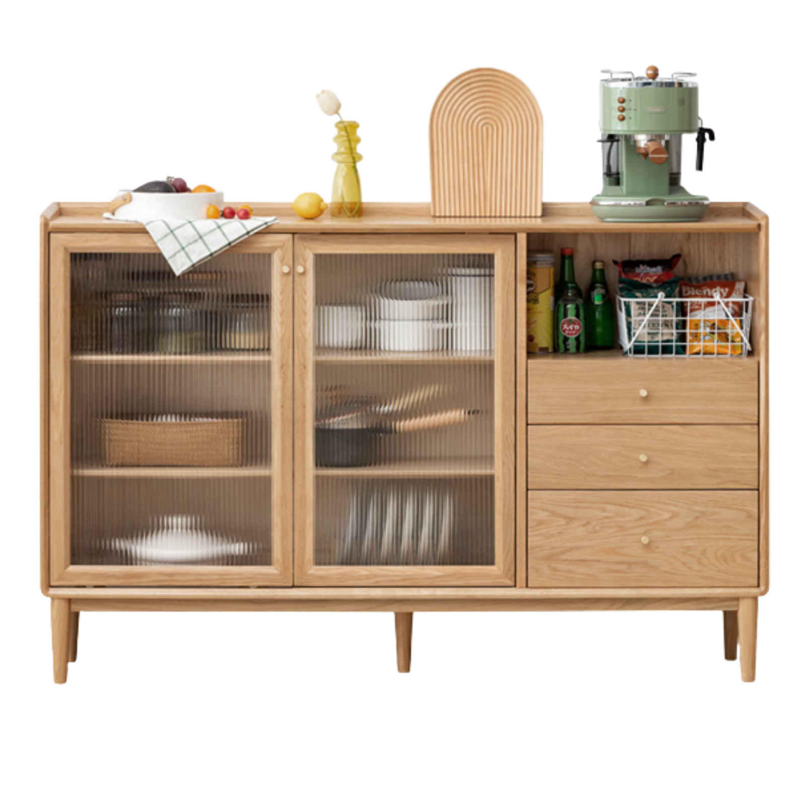 Oak, Ash, Black Walnut, Cherry, Beech Solid Wood Ultra-thin Sideboard Sliding Door