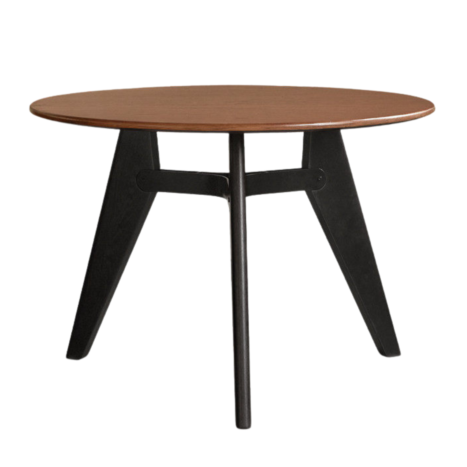 Oak Solid Wood Round Dining Table with Walnut-Stained Base