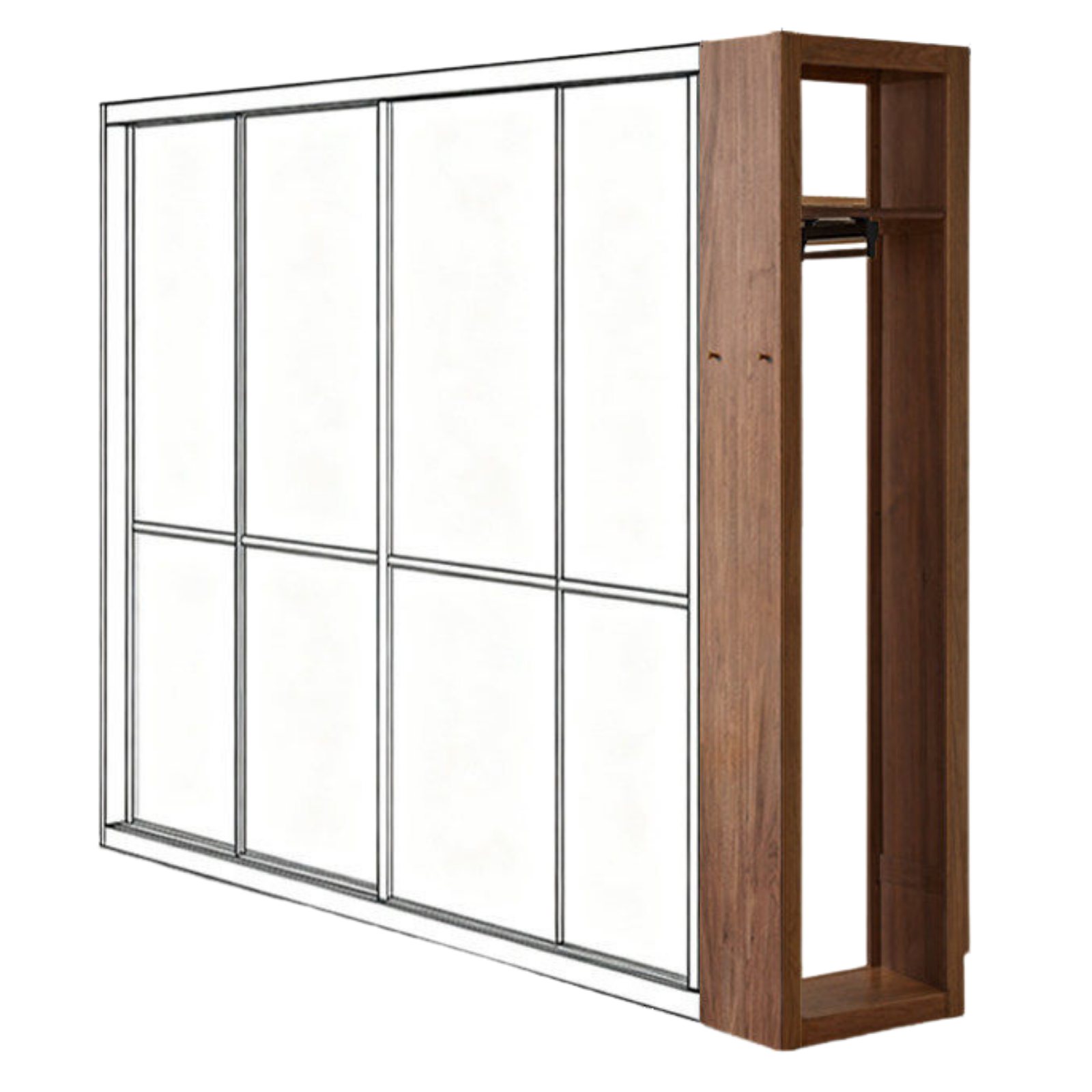 Oak, Black Walnut Solid Wood Modern Corner Wardrobe
