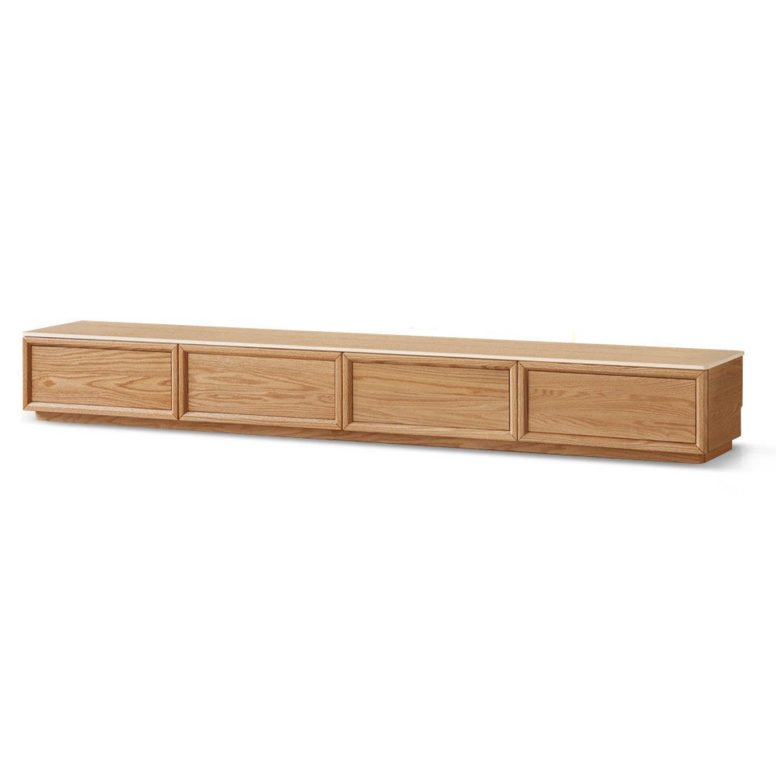 Oak Solid Wood TV Stand with Integrated Storage and Stone Top Panel