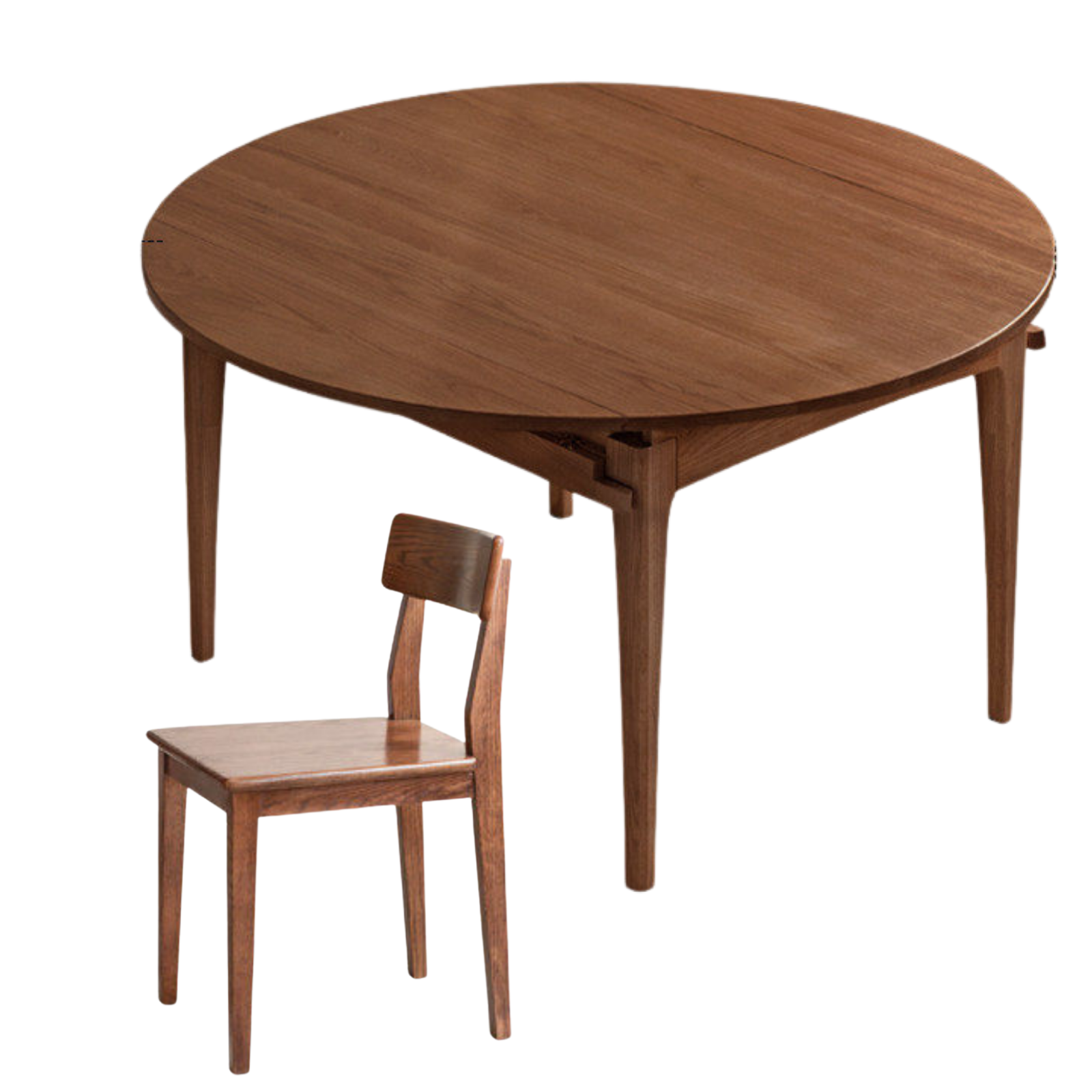 Oak Solid Wood, Solid Rubberwood Folding Round Retractable Dining Table